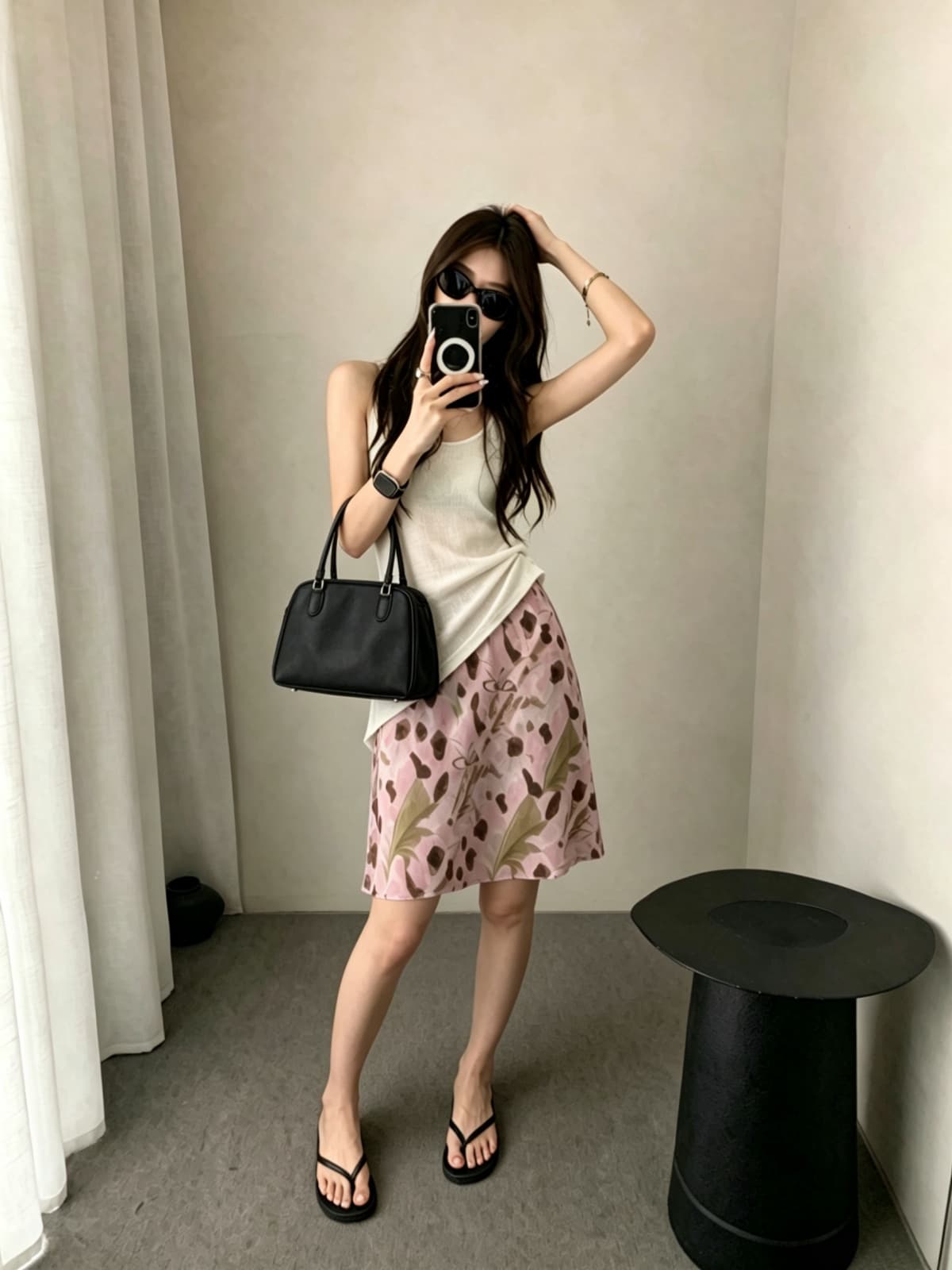여름 새로운 한 부서 chic 부드러운 바람 패션 다용도 파란색 꽃무늬 반신 스커트 쉬폰 거즈 스커트 한 마디 중간 스커트 상세 이미지 6