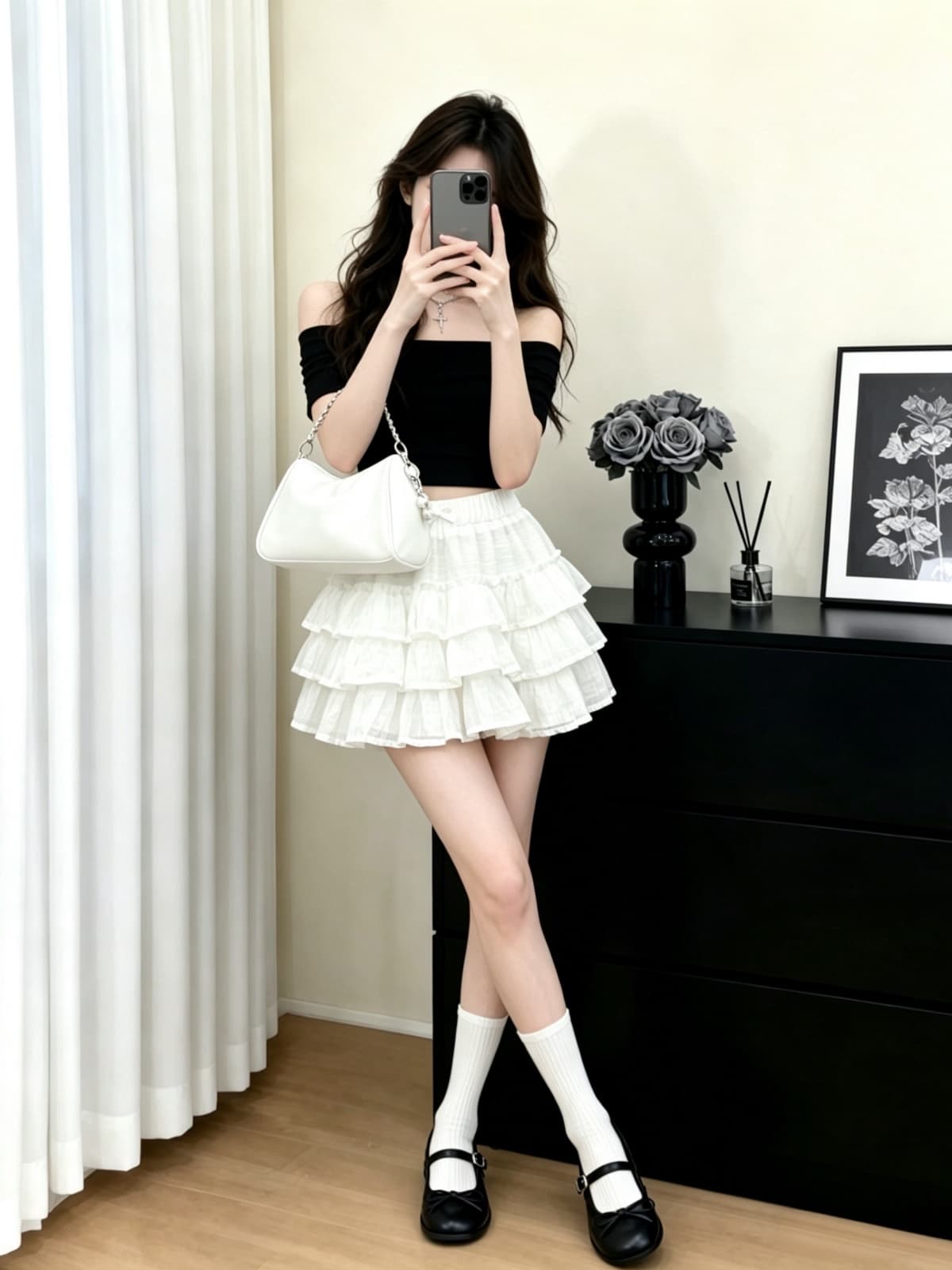 여름 새로운 한 부서 층 프릴 케이크 드레스 달콤함 연령 감소 한 마디 발레 바람 미니 스커트 퍼프 반신 스커트 상세 이미지 1