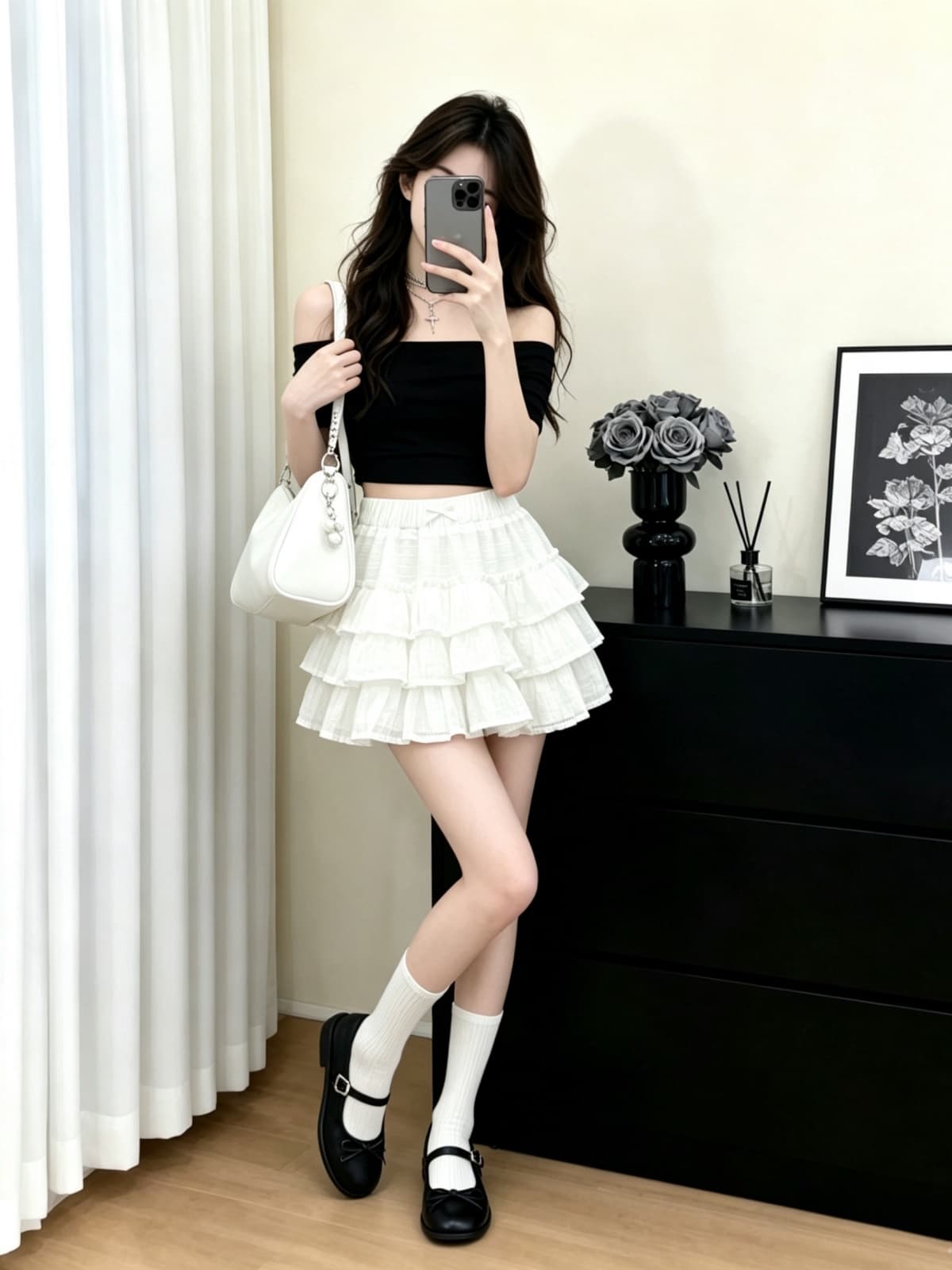 여름 새로운 한 부서 층 프릴 케이크 드레스 달콤함 연령 감소 한 마디 발레 바람 미니 스커트 퍼프 반신 스커트 상세 이미지 3