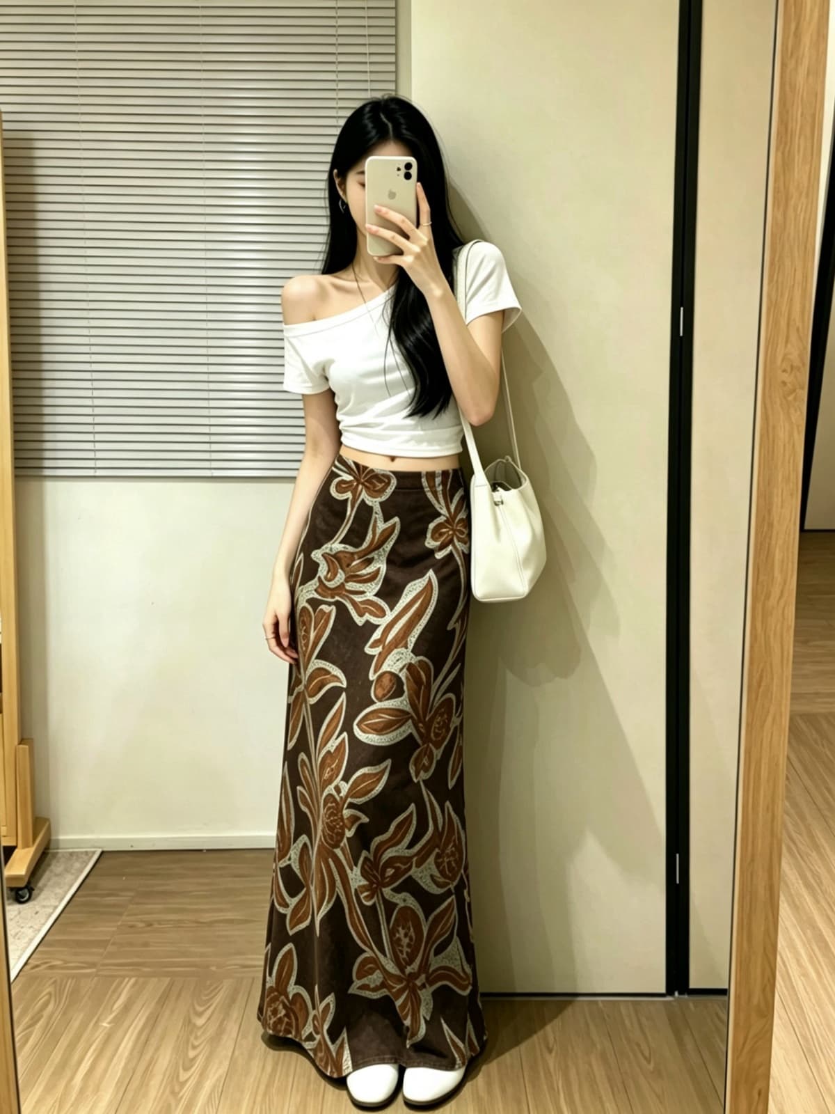 슬림해 보이는 키 큰 남자 여름 새로운 프랑스식 레트로 예술 센스 꽃무늬 반신 스커트 길이 연장 하이웨이스트 한 마디 쉬폰 스커트 상세 이미지 4