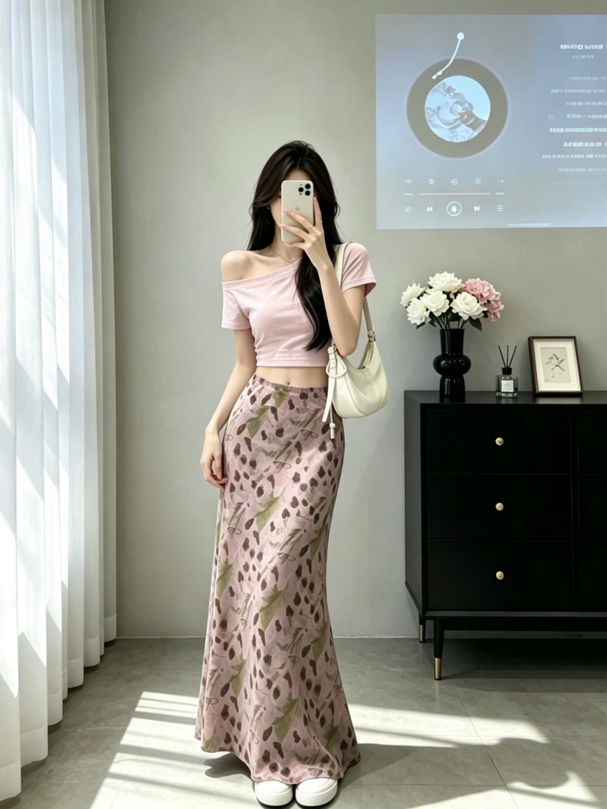 새로운 프랑스식 부드러운 바람 여름 블루 핑크색 길이 연장 디스플레이 높음 슬림해 보이는 반신 스커트 한 마디 꽃무늬 쉬폰 인어 꼬리 스커트 상세 이미지 2