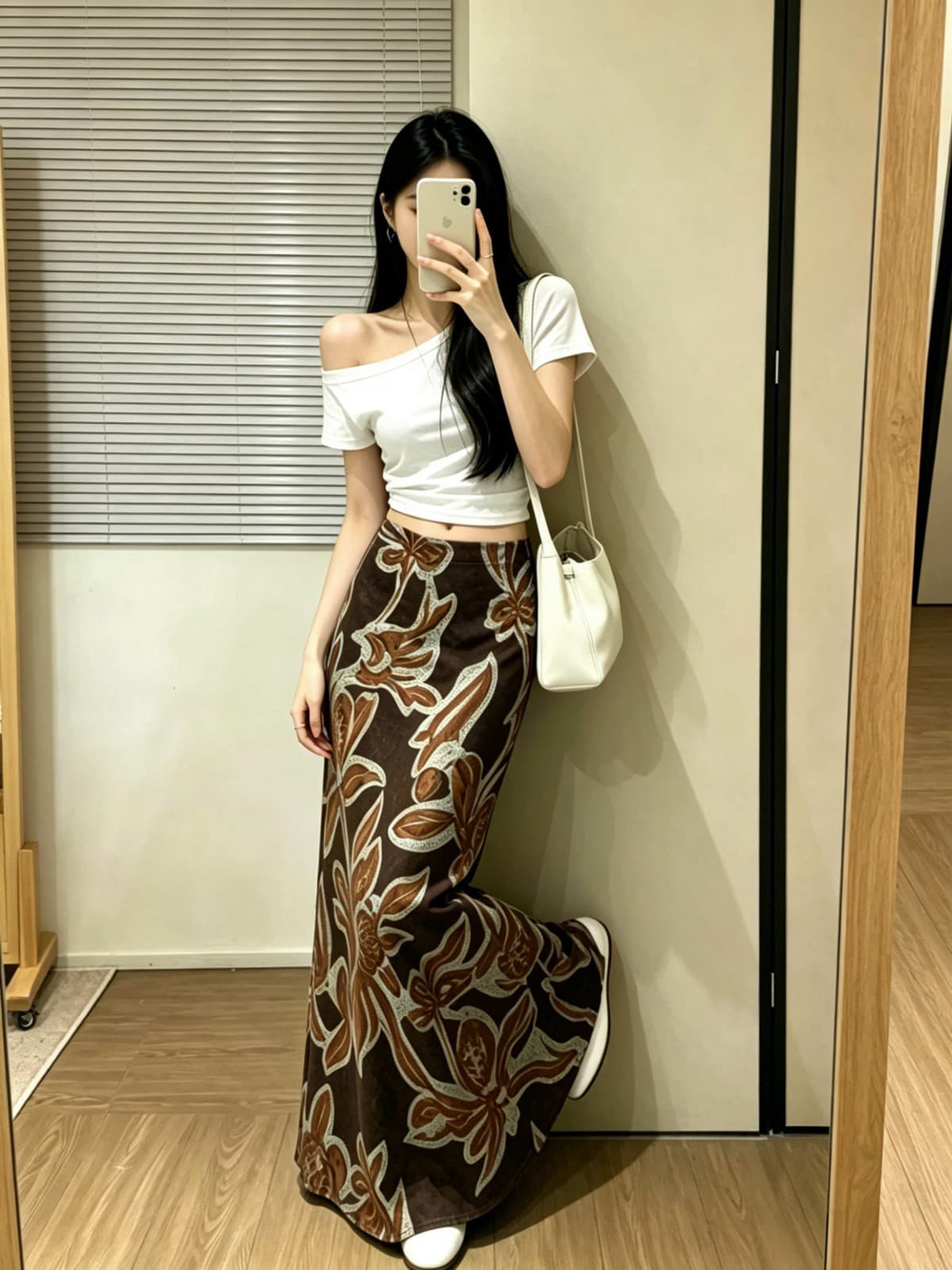 슬림해 보이는 키 큰 남자 여름 새로운 프랑스식 레트로 예술 센스 꽃무늬 반신 스커트 길이 연장 하이웨이스트 한 마디 쉬폰 스커트 이미지 2