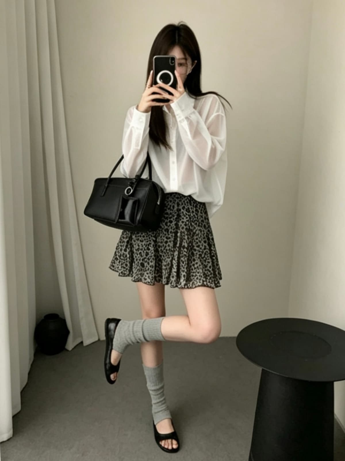 여름 새로운 큰 진자 디자인 센스 패치워크 레오파드 무늬 반신 스커트 한 부서 ins 다용도 슬림해 보이는 한 마디 쉬폰 미니 스커트 이미지 3