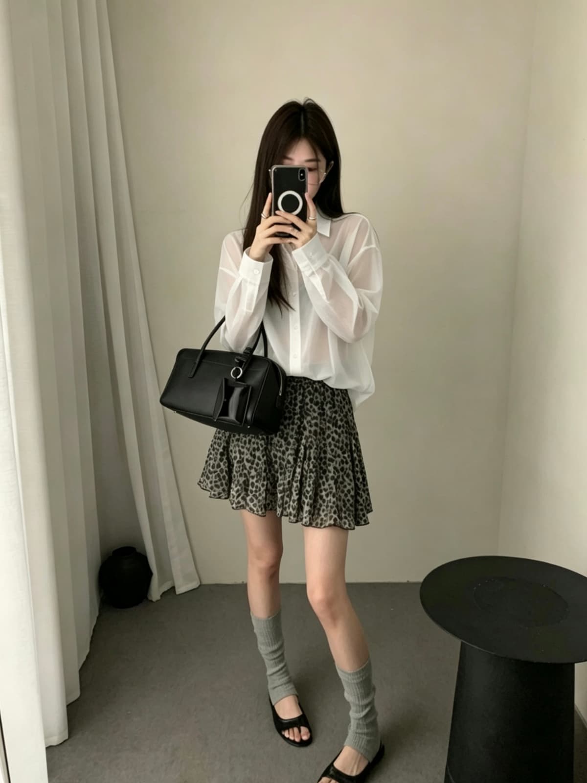 여름 새로운 큰 진자 디자인 센스 패치워크 레오파드 무늬 반신 스커트 한 부서 ins 다용도 슬림해 보이는 한 마디 쉬폰 미니 스커트 상세 이미지 4