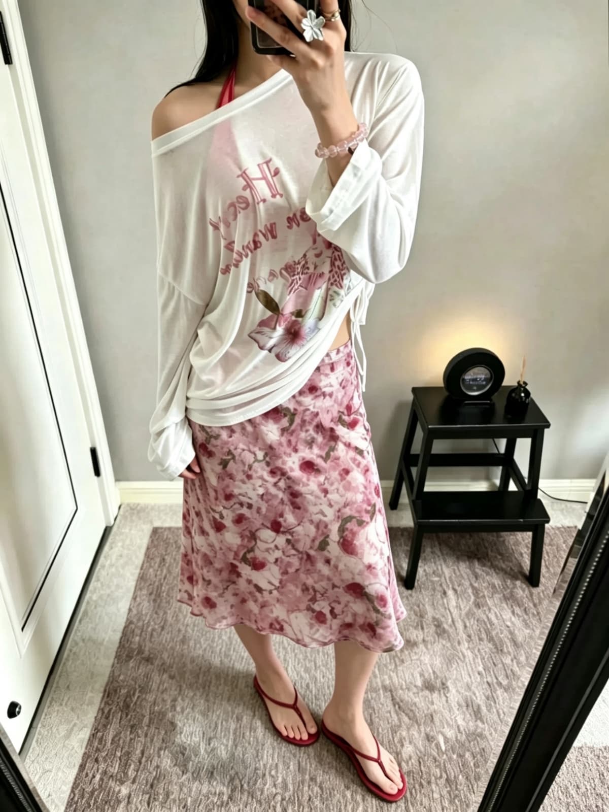 여름 새로운 프랑스식 chic 부드러운 유화 센스 안개 안개 분말 반신 스커트 패션 다용도 쉬폰 5 점 중간 스커트