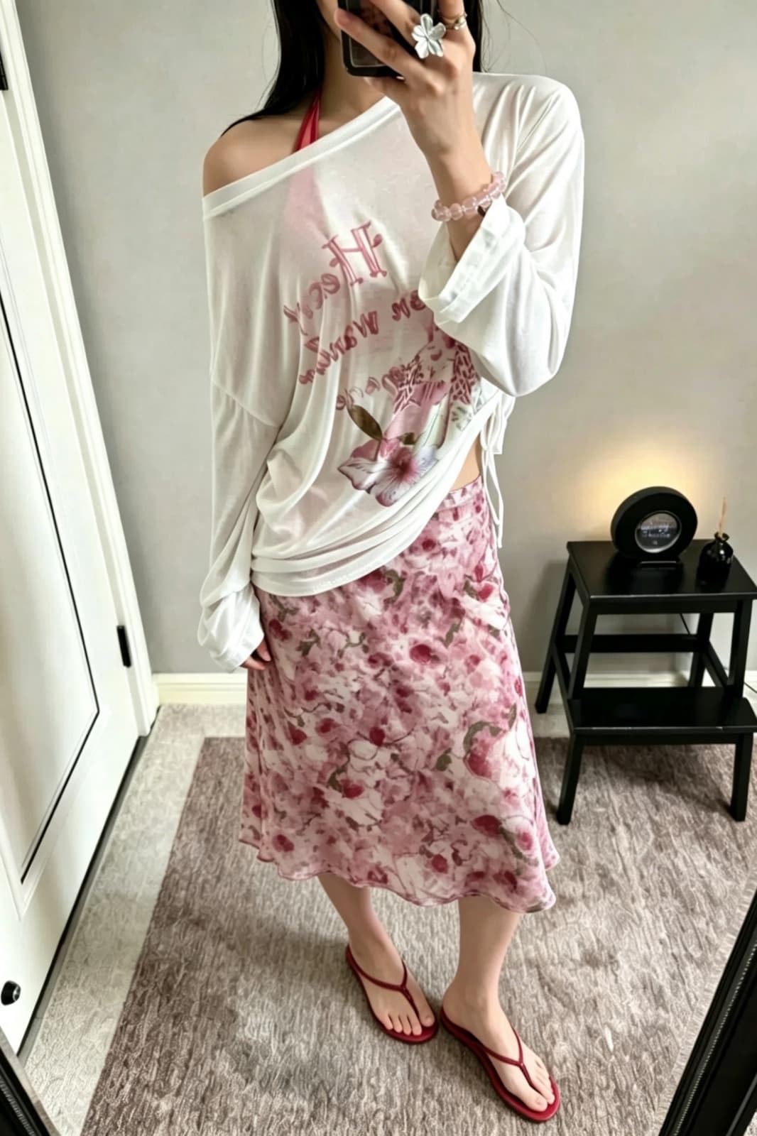여름 새로운 프랑스식 chic 부드러운 유화 센스 안개 안개 분말 반신 스커트 패션 다용도 쉬폰 5 점 중간 스커트 이미지 5