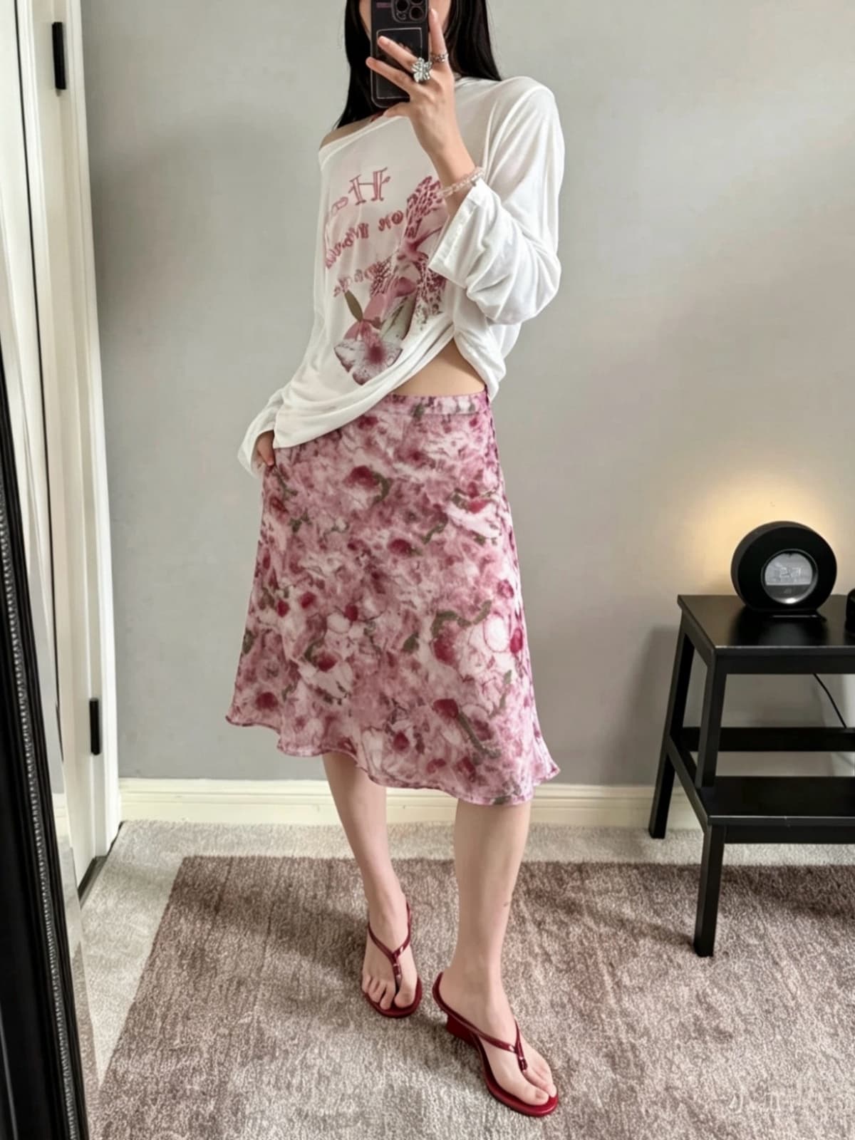 여름 새로운 프랑스식 chic 부드러운 유화 센스 안개 안개 분말 반신 스커트 패션 다용도 쉬폰 5 점 중간 스커트 상세 이미지 5