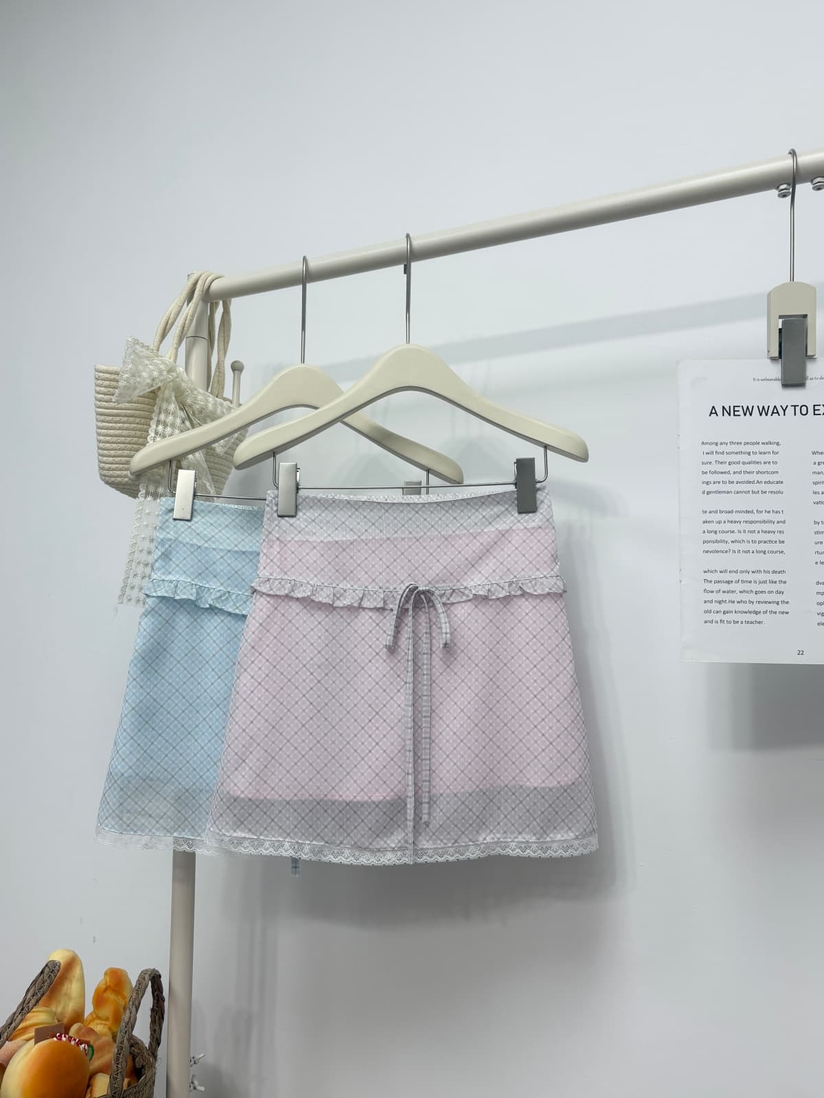 여름 새로운 한 부서 소녀 센스 프릴 나비 넥타이 반신 스커트 달콤함 체크무늬 쉬폰 한 마디 미니 스커트 상세 이미지 14
