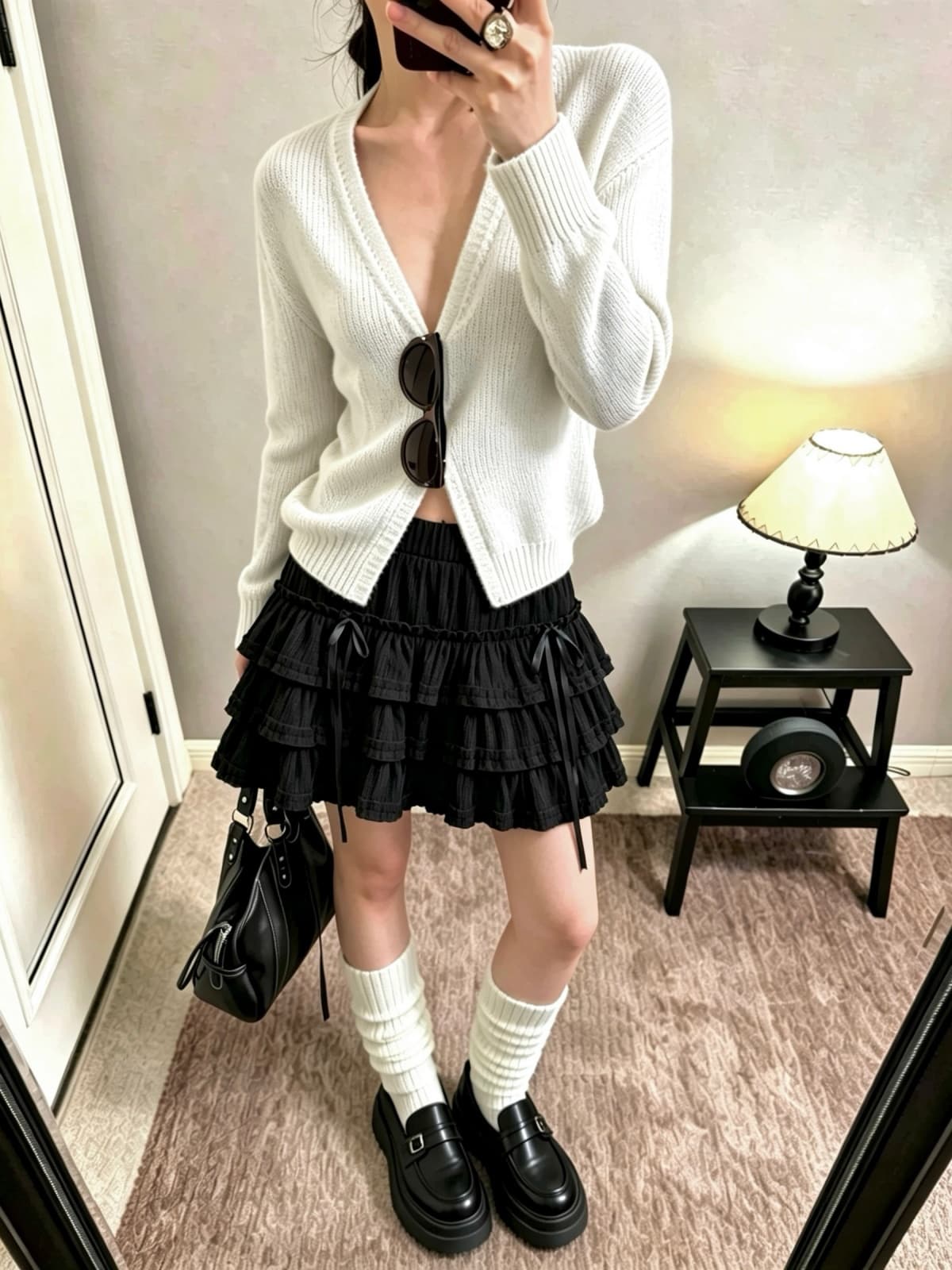 가을 새로운 2026 한 부서 프릴 반신 스커트 연령 감소 달콤함 나비 매듭 케이크 드레스 다용도 한 마디 미니 스커트 상세 이미지 7