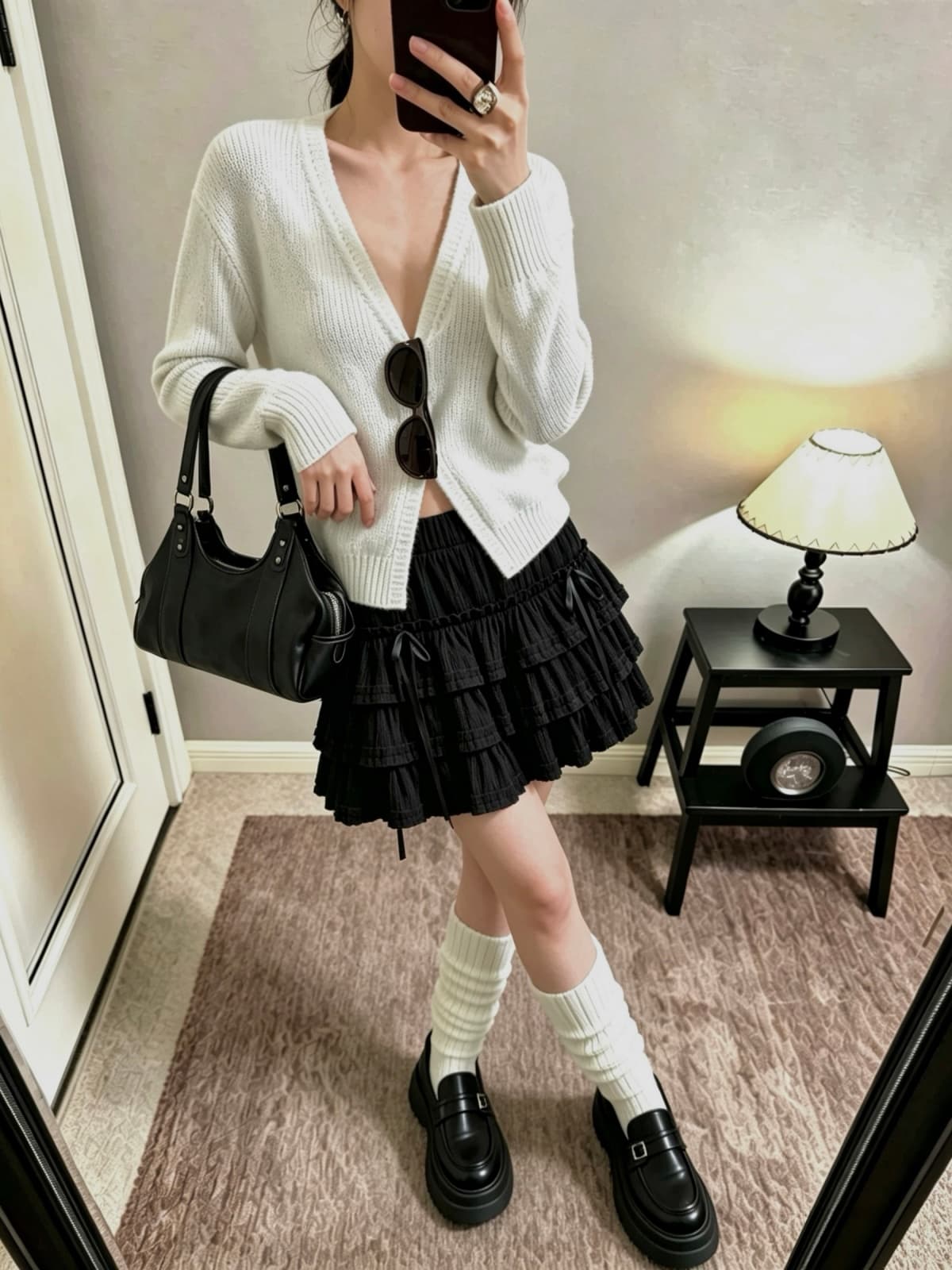 가을 새로운 2026 한 부서 프릴 반신 스커트 연령 감소 달콤함 나비 매듭 케이크 드레스 다용도 한 마디 미니 스커트 상세 이미지 9