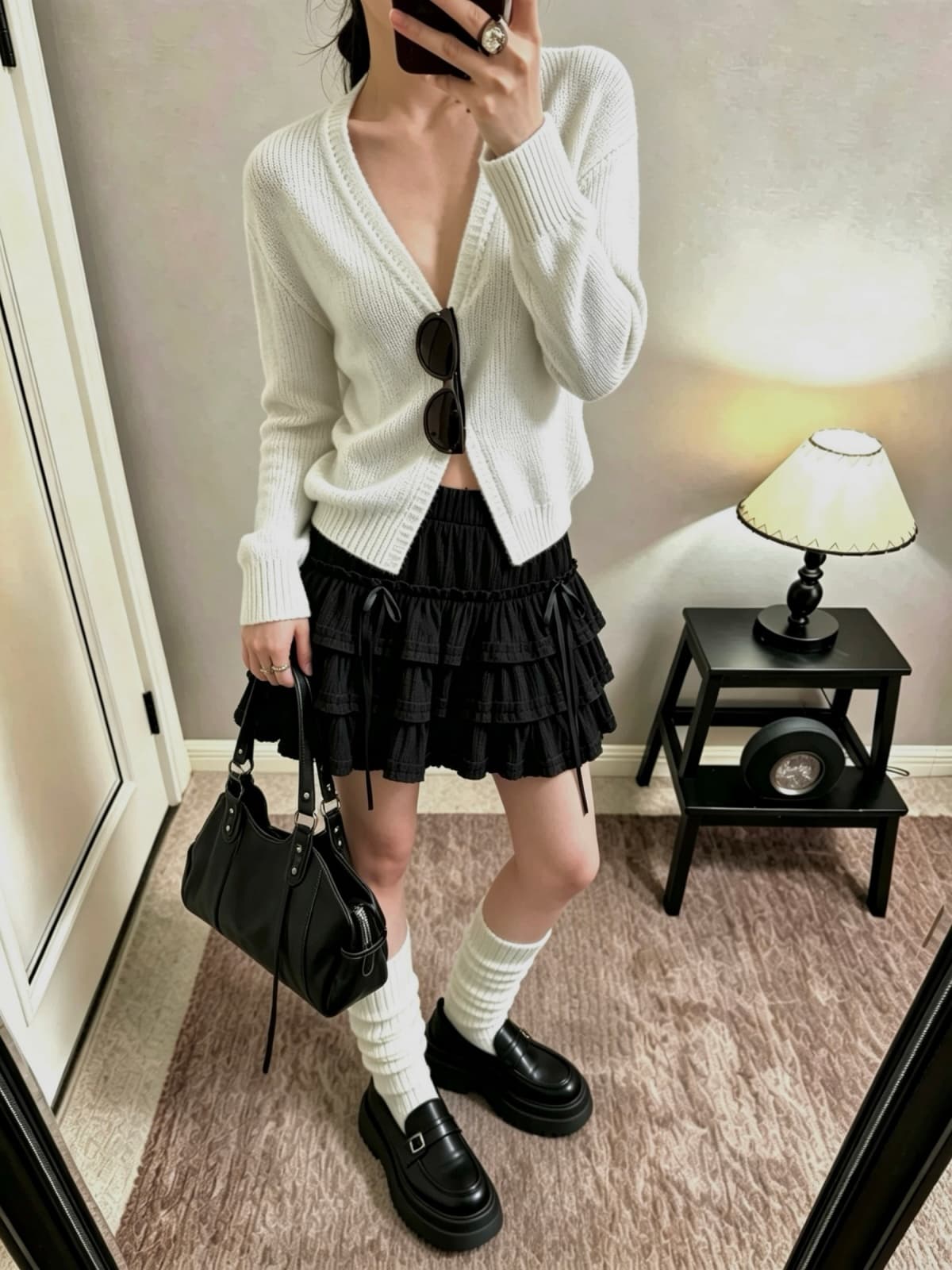 가을 새로운 2026 한 부서 프릴 반신 스커트 연령 감소 달콤함 나비 매듭 케이크 드레스 다용도 한 마디 미니 스커트 상세 이미지 11