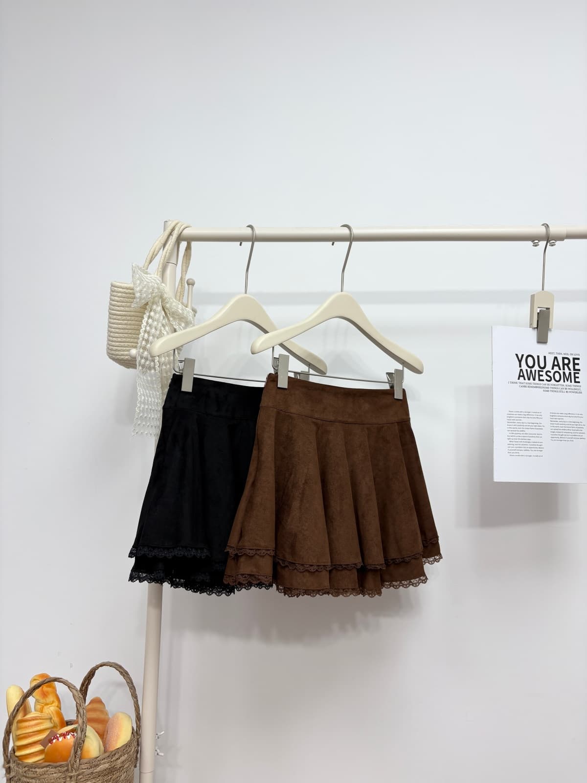 실사 가을 새로운 프랑스식 chic 레이스 레이스 패치워크 반신 스커트 스웨이드 원단 다용도 슬림해 보이는 한 마디 미니 스커트 상세 이미지 5