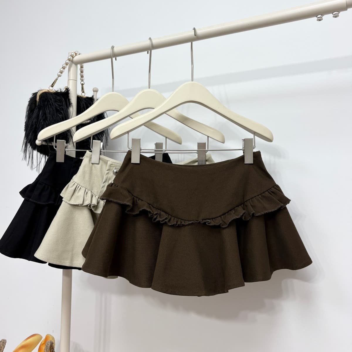 실사 가을 새로운 한 부서 ins 데님 면 반신 스커트 프릴 단추 디자인 센스 한 마디 달콤한 차가운 초단 스커트 이미지 6