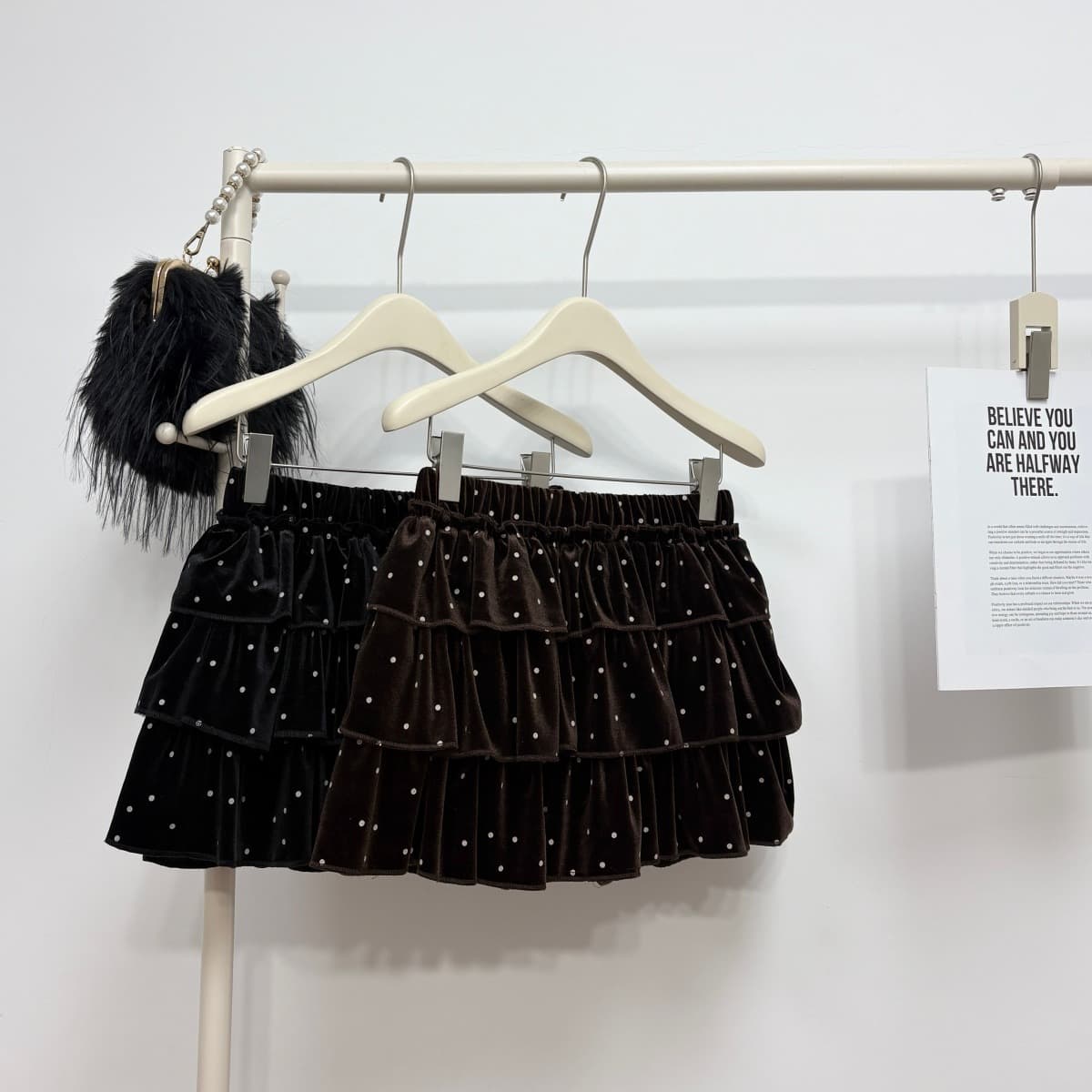 실사 가을 새로운 한 부서 chic 도트 무늬 벨벳 반신 스커트 다용도 슬림해 보이는 한 마디 미니 스커트 연령 감소 케이크 드레스 이미지 6