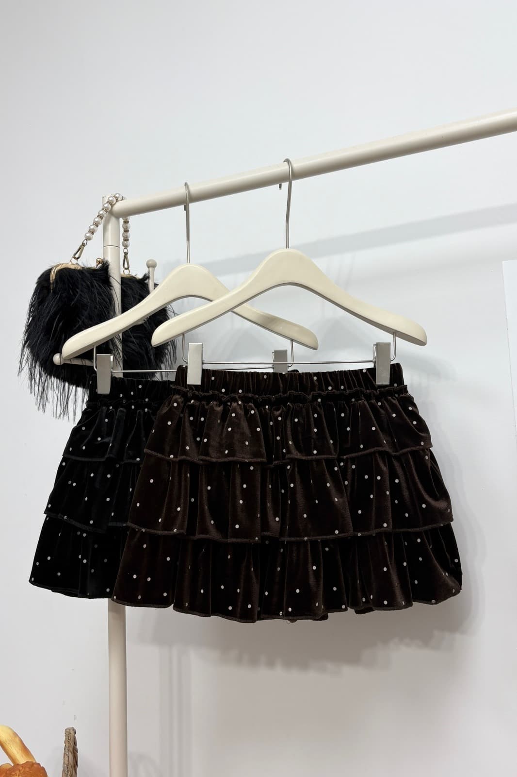 실사 가을 새로운 한 부서 chic 도트 무늬 벨벳 반신 스커트 다용도 슬림해 보이는 한 마디 미니 스커트 연령 감소 케이크 드레스 이미지 7