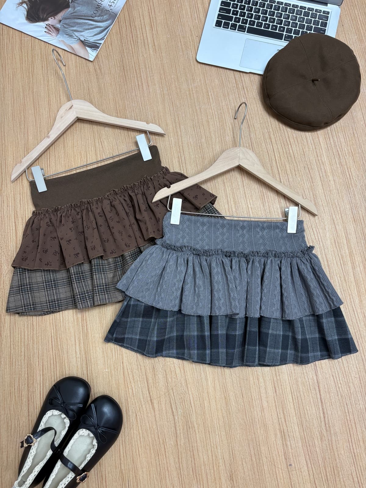 실사 가을 새로운 한 부서 달콤함 연령 감소 반신 스커트 꽃무늬 체크무늬 패치워크 케이크 드레스 인터넷 유명인 한 마디 미니 스커트 상세 이미지 1