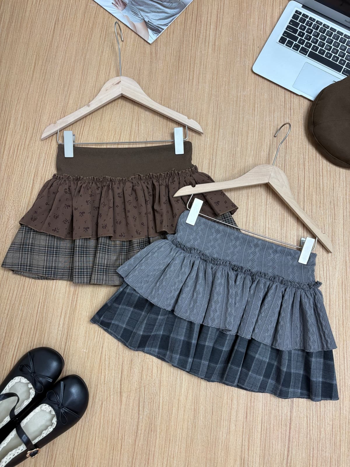 실사 가을 새로운 한 부서 달콤함 연령 감소 반신 스커트 꽃무늬 체크무늬 패치워크 케이크 드레스 인터넷 유명인 한 마디 미니 스커트 상세 이미지 2
