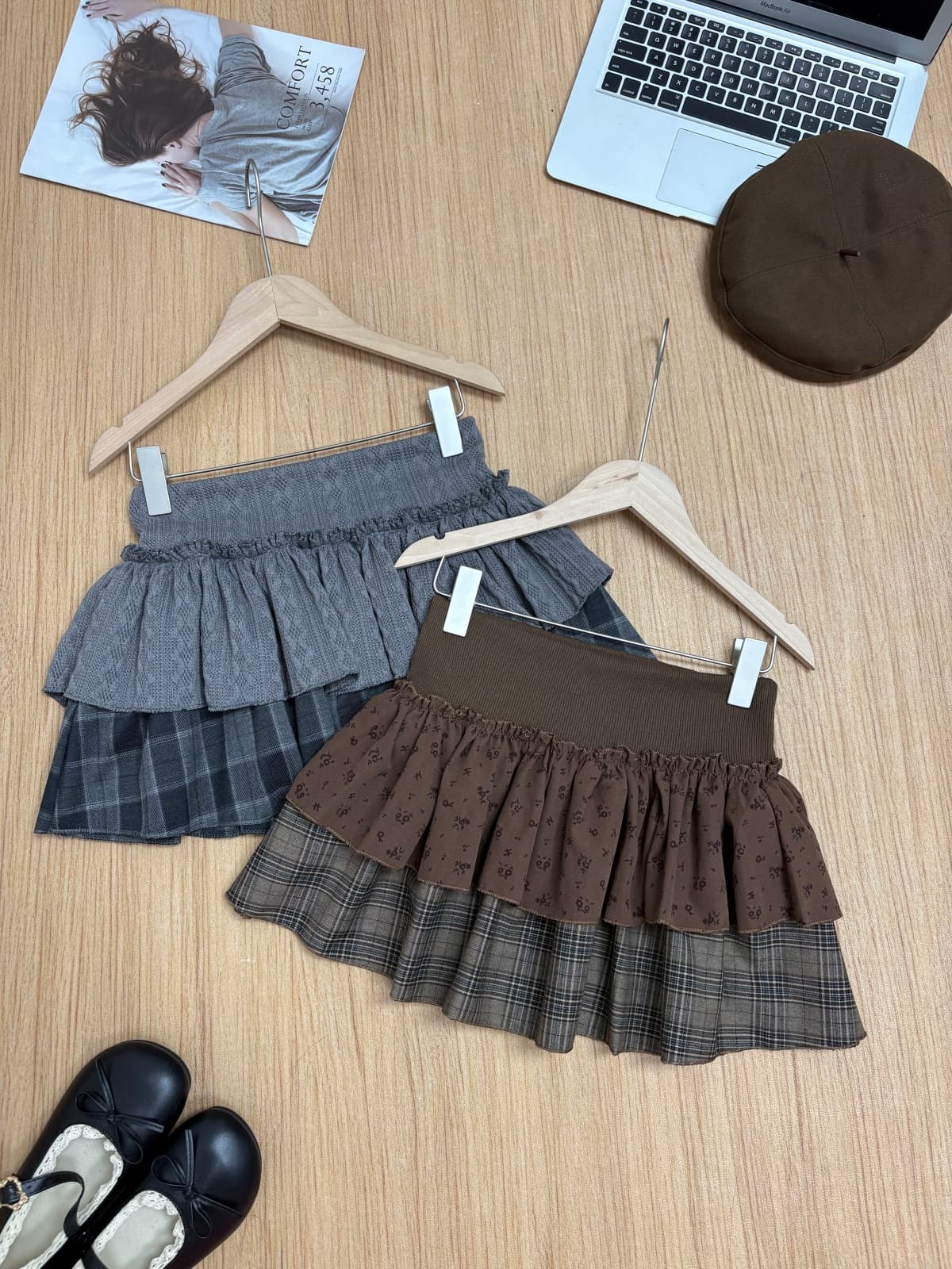 실사 가을 새로운 한 부서 달콤함 연령 감소 반신 스커트 꽃무늬 체크무늬 패치워크 케이크 드레스 인터넷 유명인 한 마디 미니 스커트 상세 이미지 11