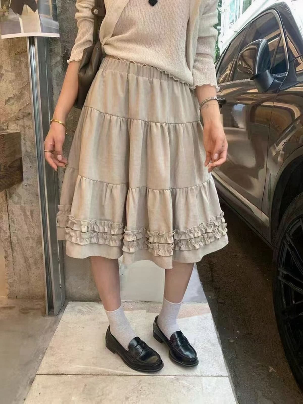 가을 2026 새로운 한 부서 chic 목이버섯 레이스 패치워크 반신 스커트 달콤함 연령 감소 한 마디 중간 스커트 5 점 치마