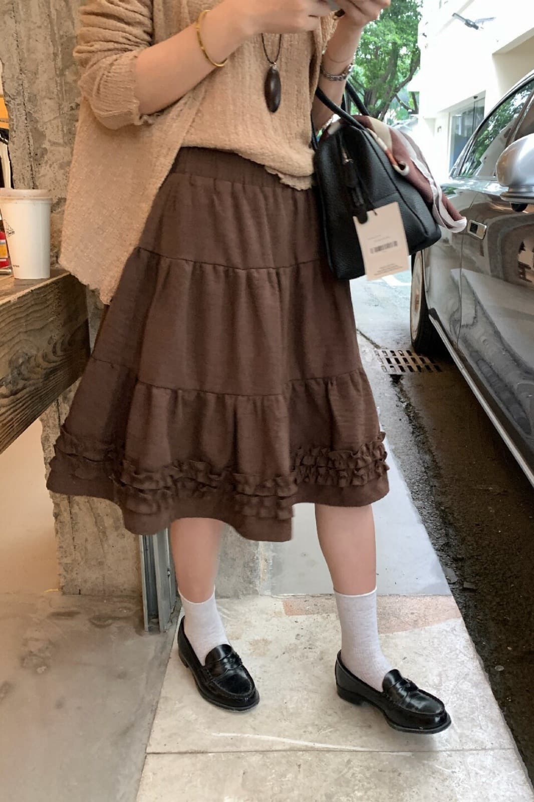 가을 2026 새로운 한 부서 chic 목이버섯 레이스 패치워크 반신 스커트 달콤함 연령 감소 한 마디 중간 스커트 5 점 치마 이미지 5