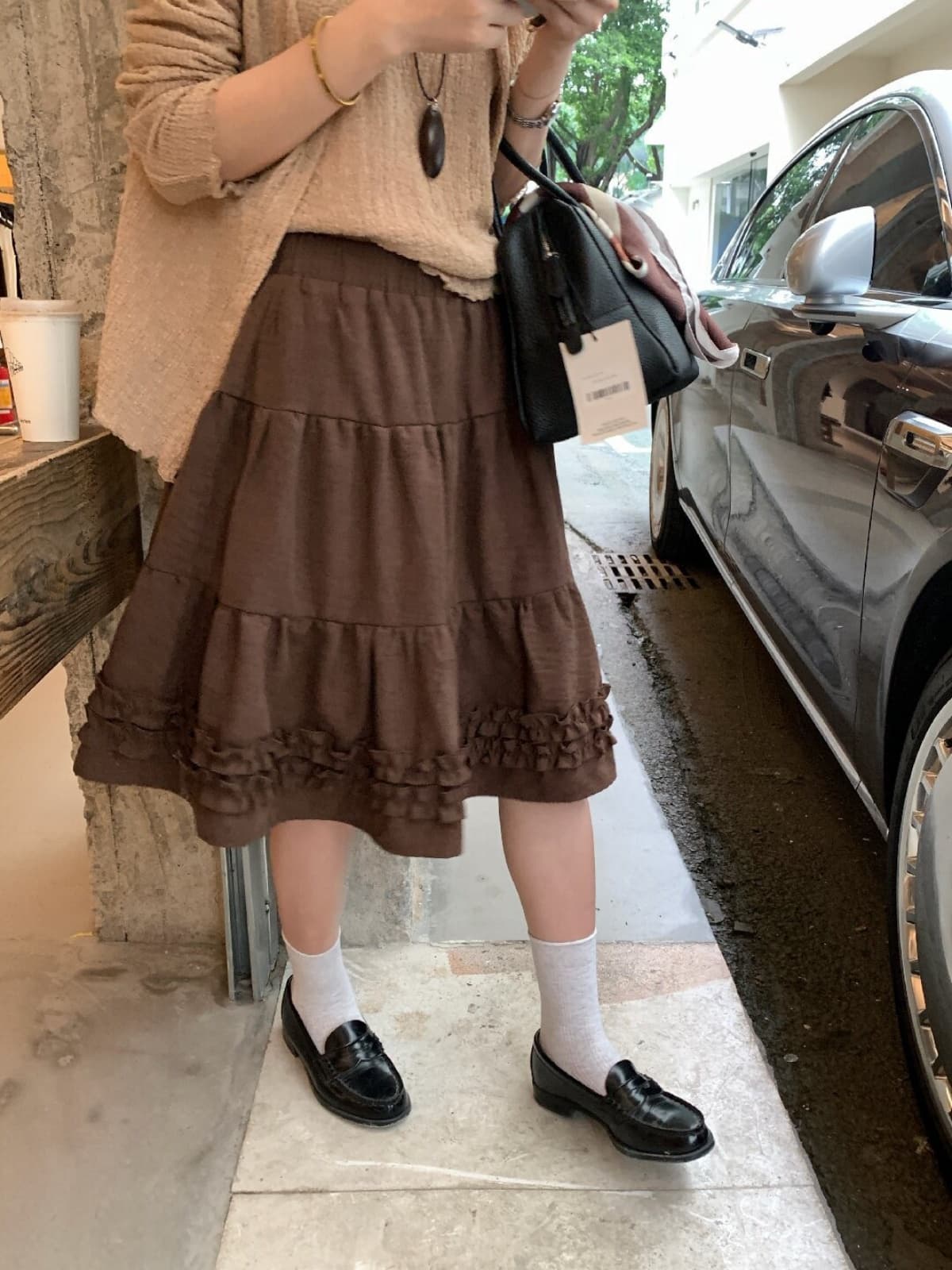 가을 2026 새로운 한 부서 chic 목이버섯 레이스 패치워크 반신 스커트 달콤함 연령 감소 한 마디 중간 스커트 5 점 치마 상세 이미지 3