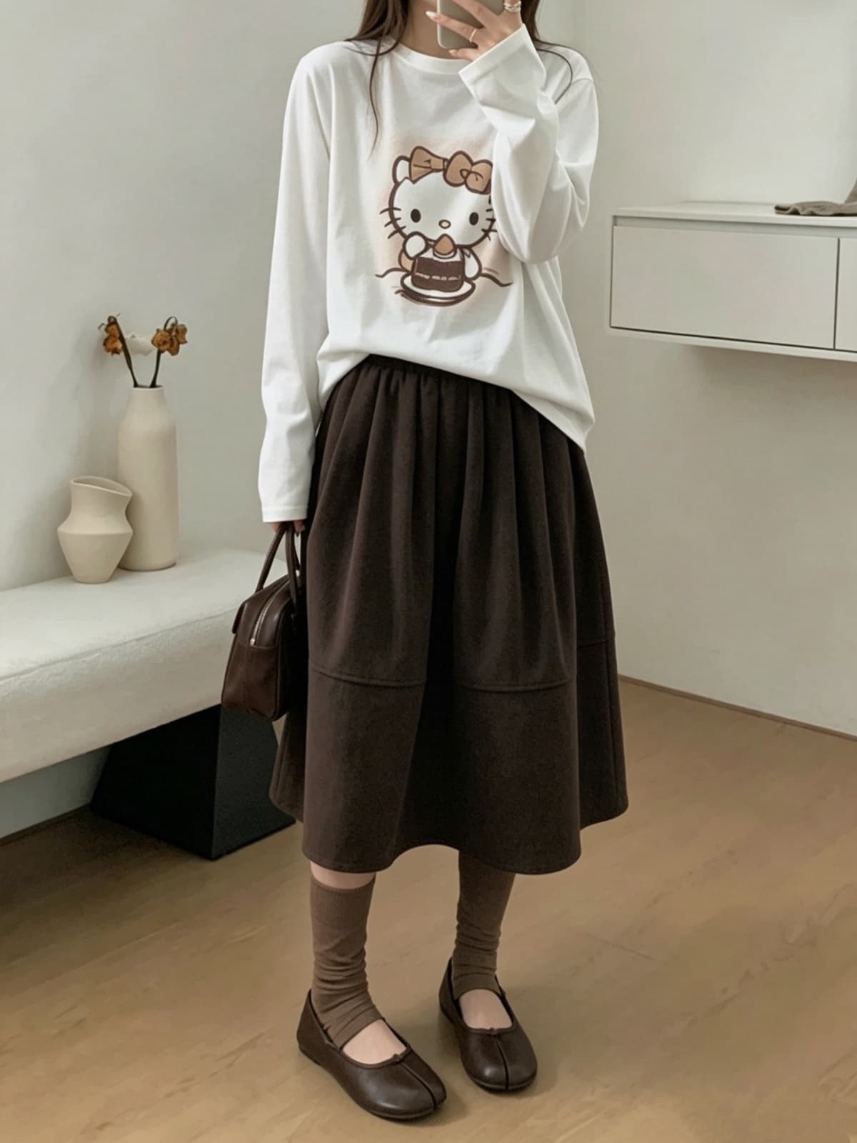 가을 겨울 새로운 2026 한 부서 미니멀리즘 다용도 코듀로이 반신 스커트 한 마디 허리밴드 캐주얼 중간 길이 스커트 우산 치마 상세 이미지 7