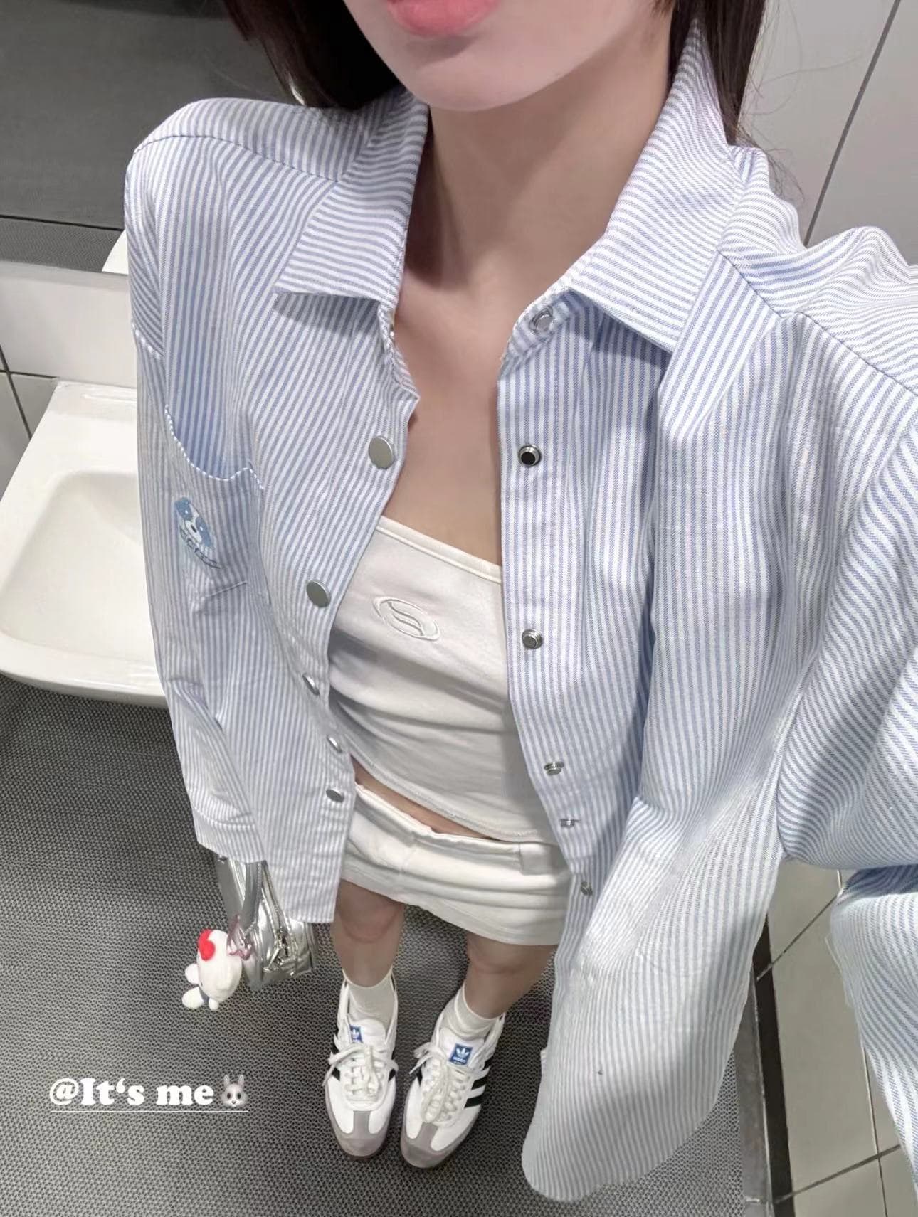 실사 정가 가을 자외선 차단 외출용 스트라이프 셔츠 레트로 캐주얼 루즈핏 다용도 여성 상세 이미지 1