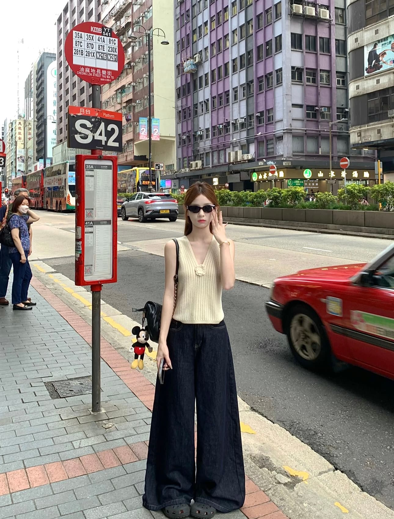 실사 정가 여름 3 차원 꽃 V넥 물결무늬 측면 니트 조끼 하이웨이스트 루즈핏 슬림해 보이는 바닥 청소 스트레이트 바지 상세 이미지 5