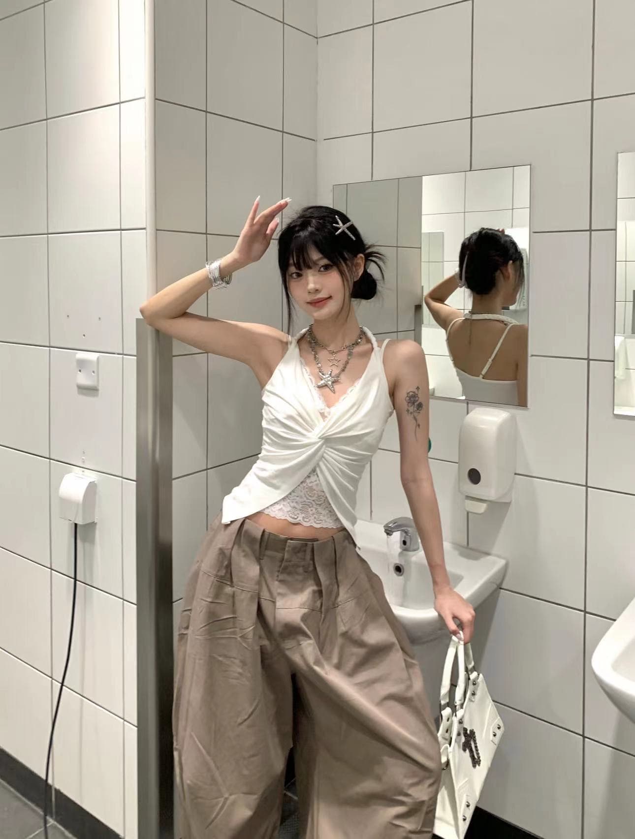 실사 정가 여름 순수한 욕망 섹시함 슬림해 보이는 패치워크 레이스 행침 목 핫걸 V넥 출퇴근 조끼 여성 상세 이미지 3