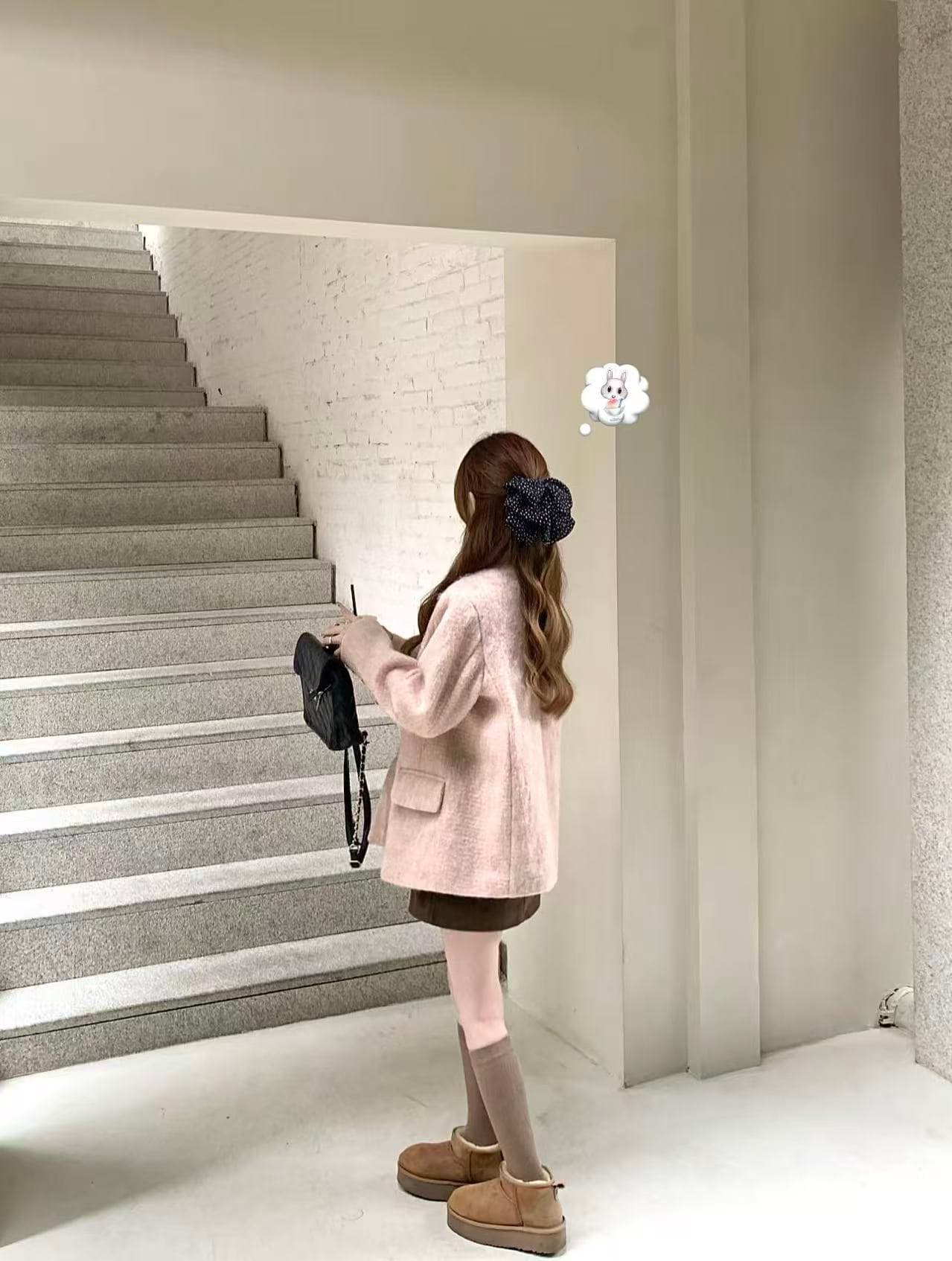 실사 정가 한국 스타일 고급 센스 핑크색 블레이저 이중 버튼 모직 여성 코트 핑크색 상세 이미지 5