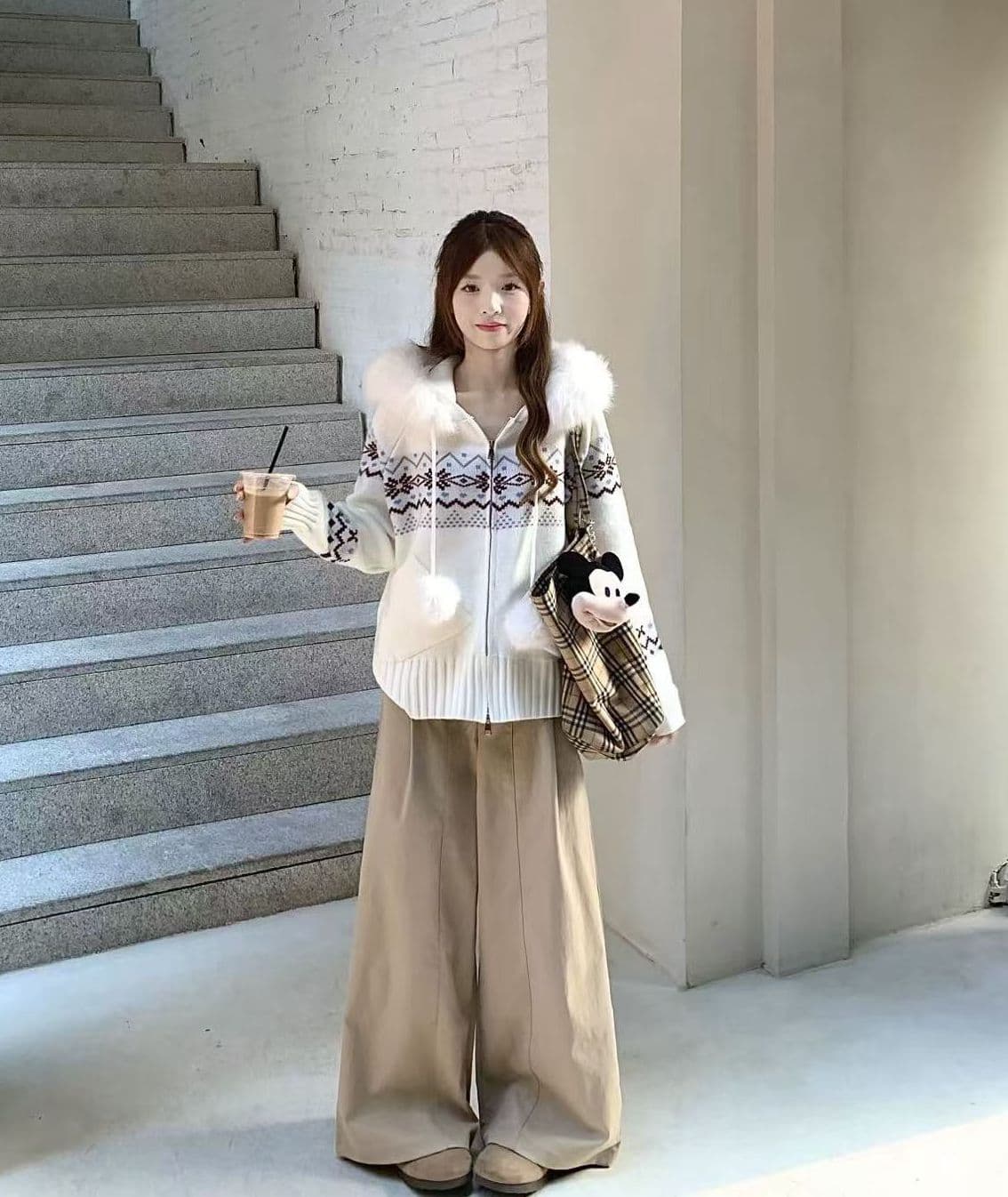 실사 정가 공정한 섬 모피 칼라 후드 니트 오픈 가디건 여성 가을 겨울 한 부서 작은 대중 보온 다용도 짧은 외투 상세 이미지 4