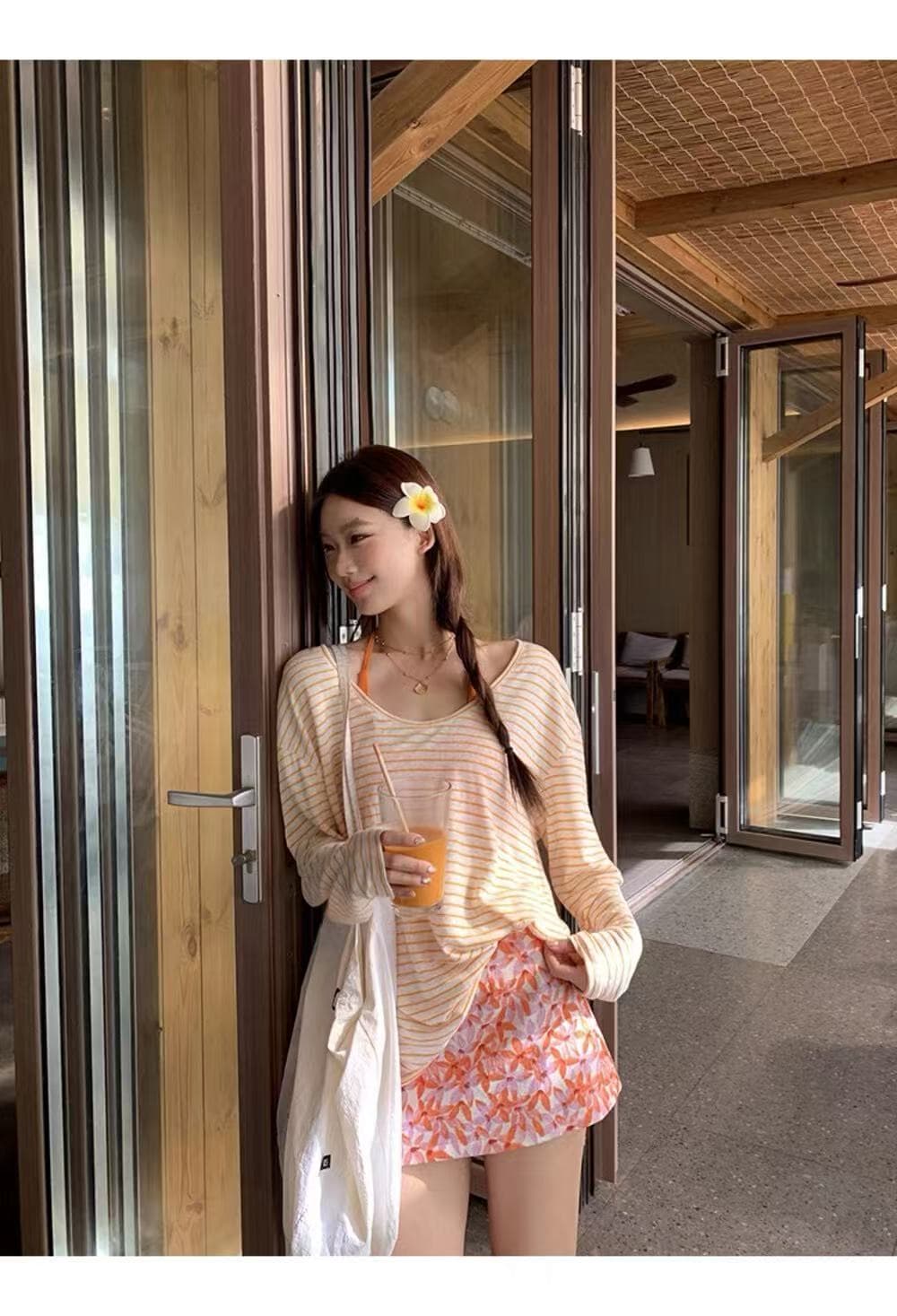 레드 맨 큐레이터 소매 티셔츠 여성 2026 새로운 봄 루즈핏 블라우스 스트라이프 기본 셔츠 느긋한 바람 핫걸 맨위 상세 이미지 1