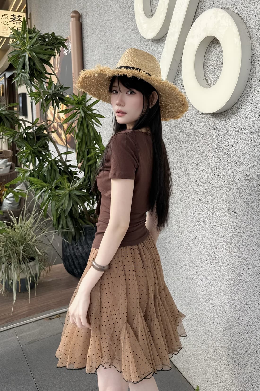 실사 정가 달콤한 매운맛 바람 레이스 측면 슬립 티셔츠 세트 여성 센스 도트 무늬 망사 퍼프 반신 스커트 여성 이미지 5