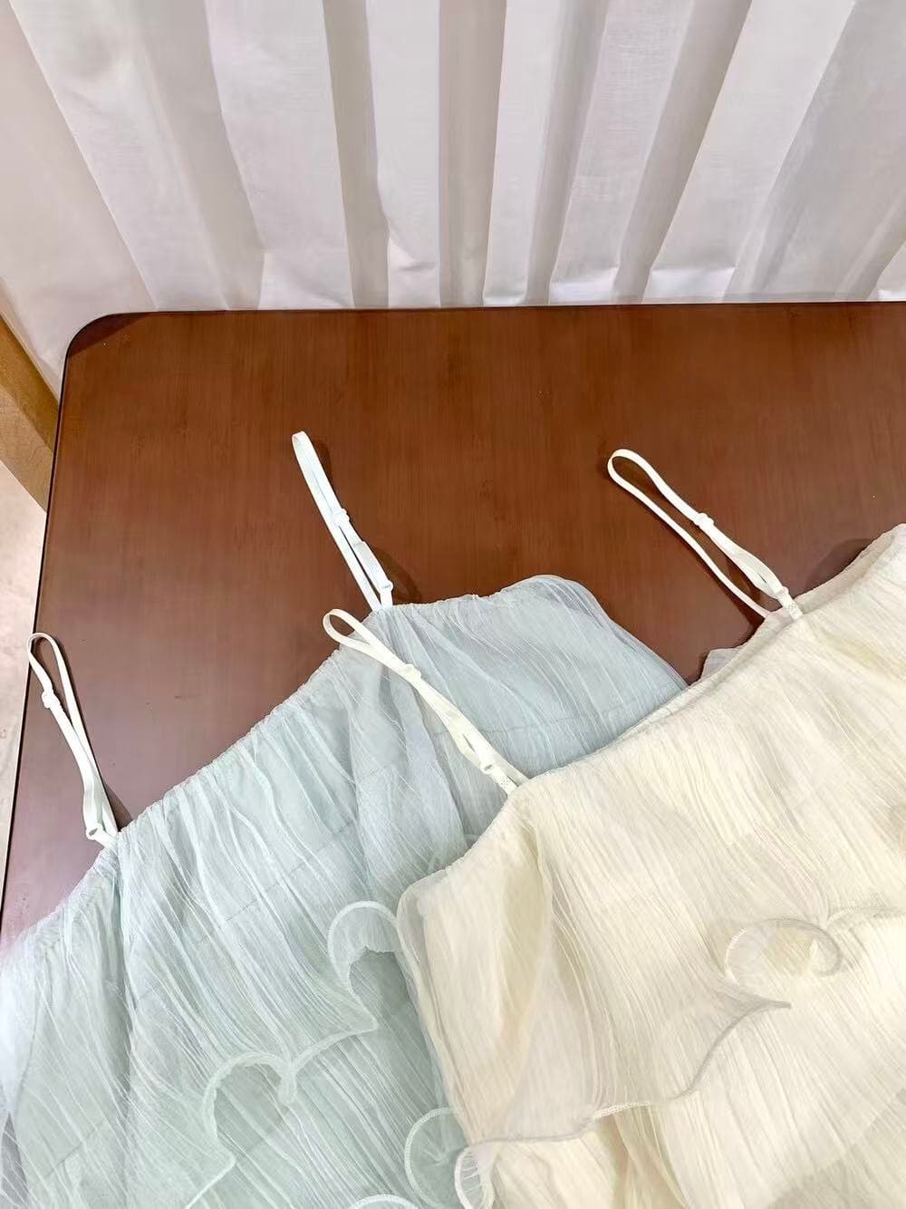 작은 청신 박하 녹색 층 프릴 작은 슬링 조끼 여성 여름 천 금빛 바람 분위기 센스 케이크 맨위 상세 이미지 10