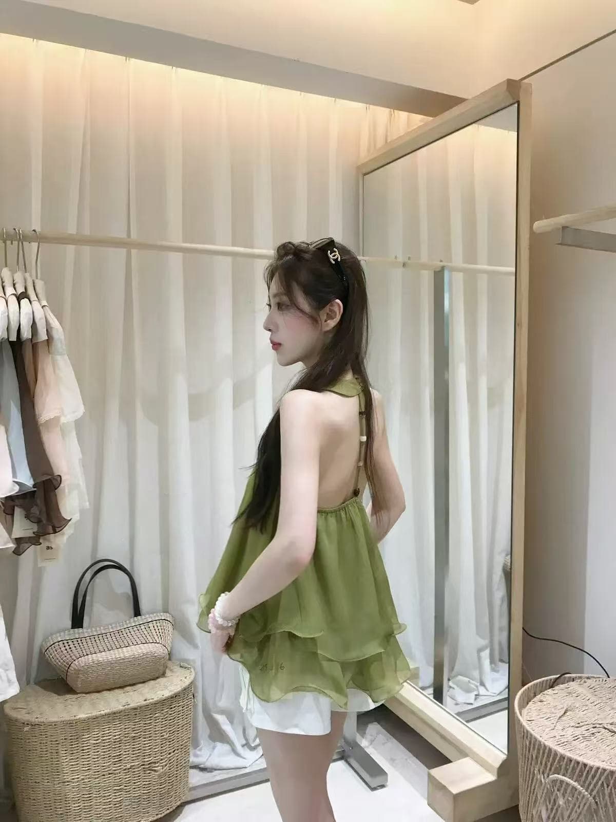 실사 정가 여름 한 부서 순수한 욕망 분위기 센스 프릴 행침 목 작은 셔츠 민소매 백리스 맨위 상세 이미지 1