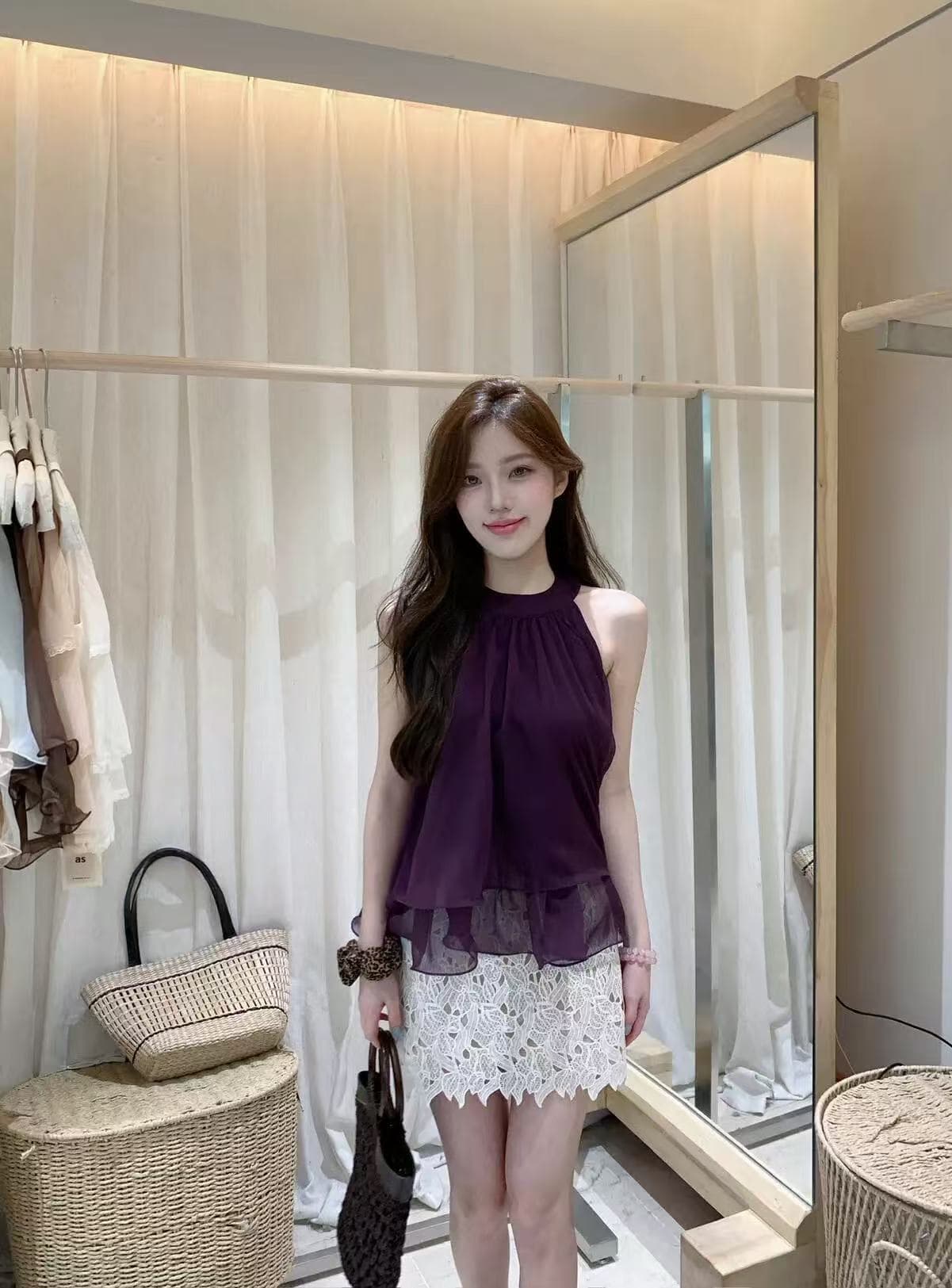 실사 정가 여름 한 부서 순수한 욕망 분위기 센스 프릴 행침 목 작은 셔츠 민소매 백리스 맨위 상세 이미지 4