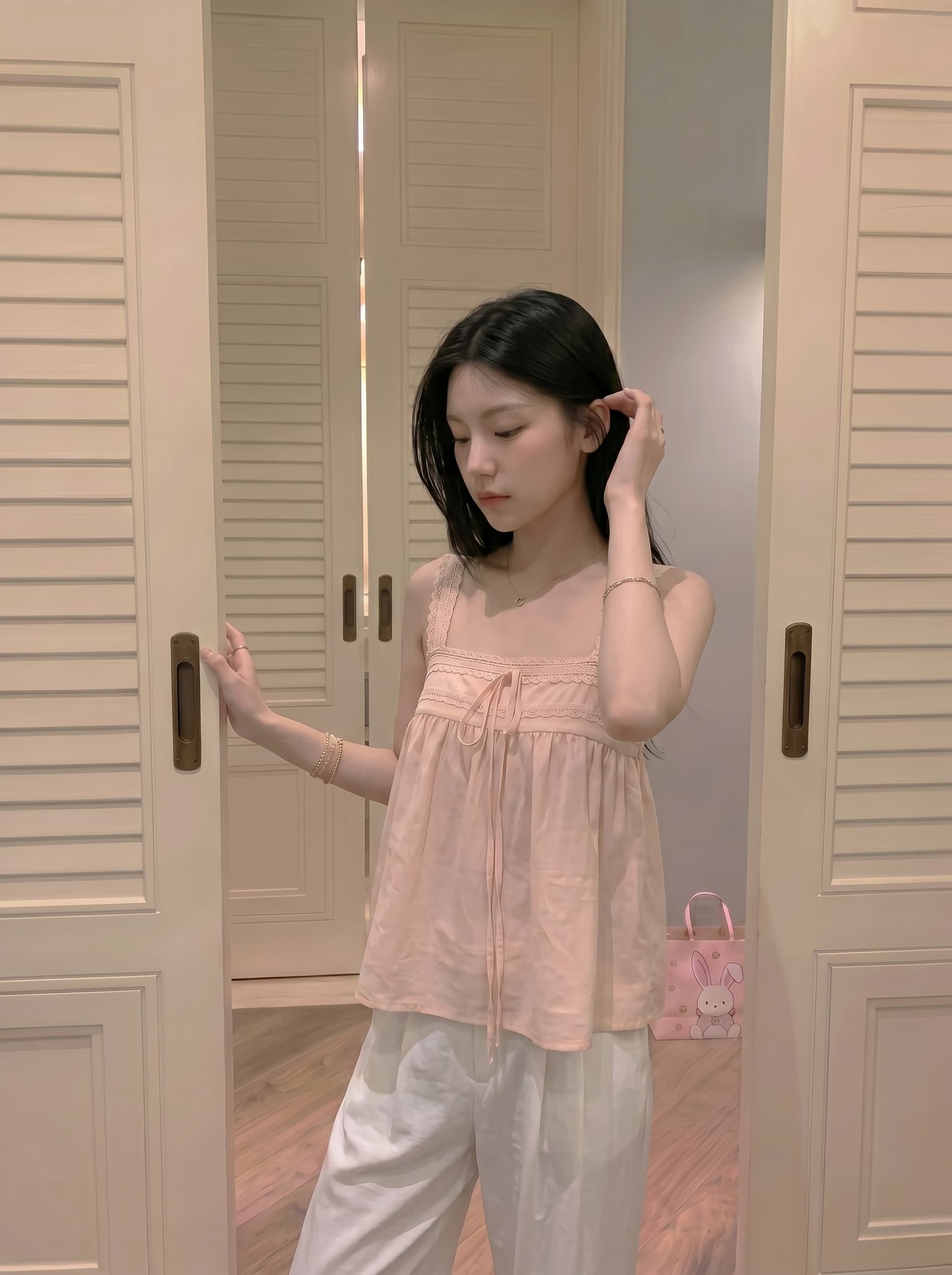 실사 정가 부드러운 바람 작은 대중 연령 감소 핑크색 레이스 캐미솔 여름 슬림해 보이는 chic 다용도 맨위 상세 이미지 4