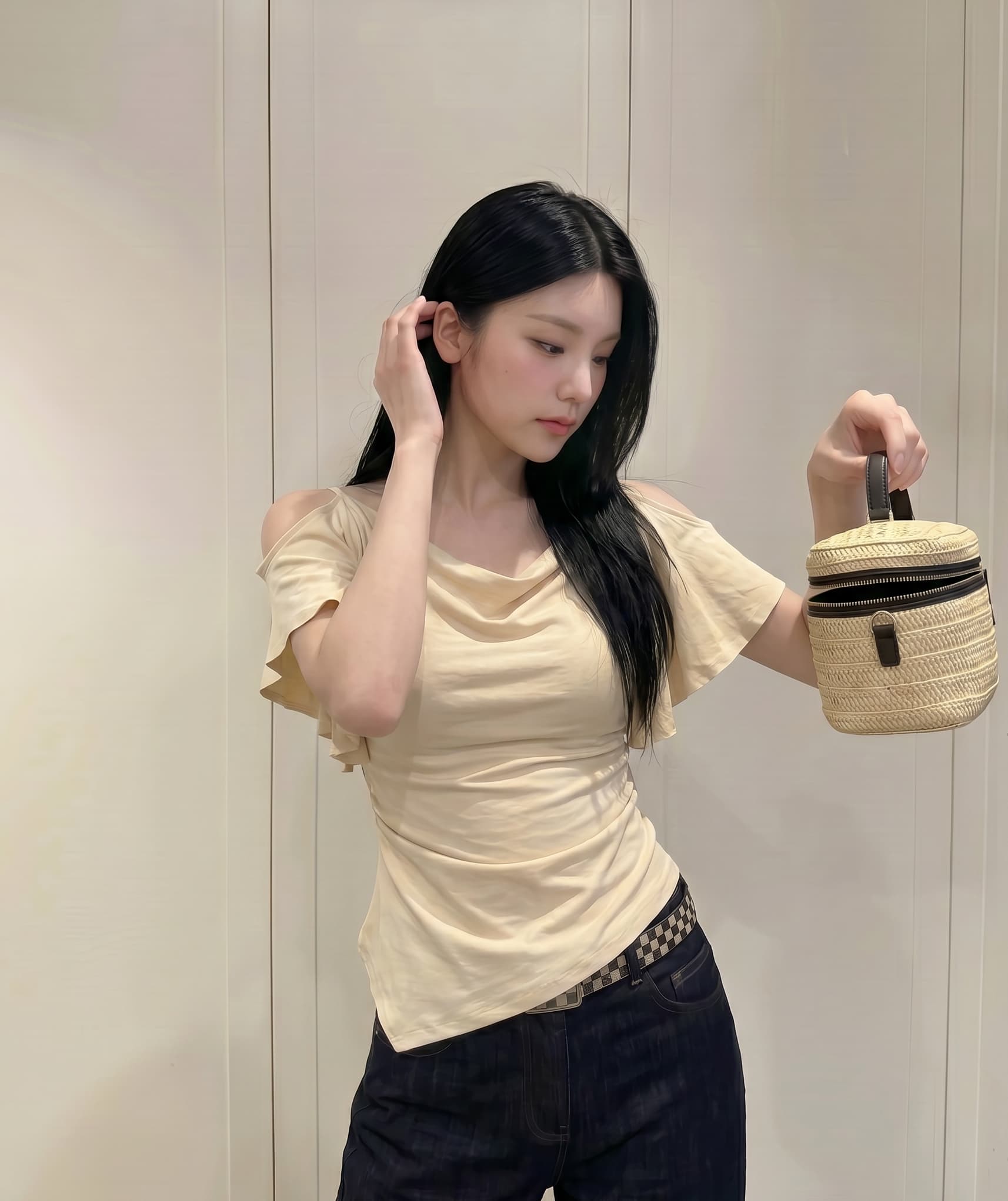 실사 정가 프랑스식 흔들다 칼라 가을 어깨 의류 여성 오프숄더 프릴 티셔츠 이미지 4
