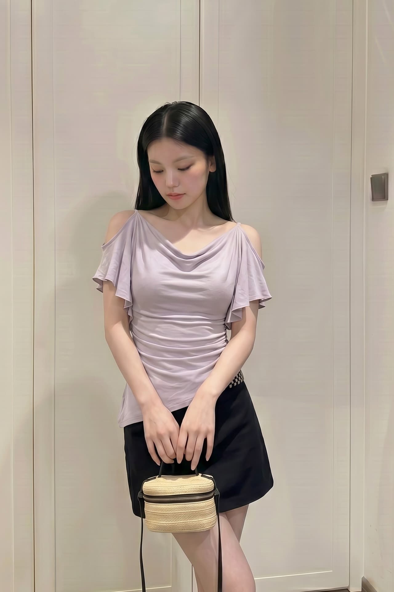 실사 정가 프랑스식 흔들다 칼라 가을 어깨 의류 여성 오프숄더 프릴 티셔츠 이미지 5
