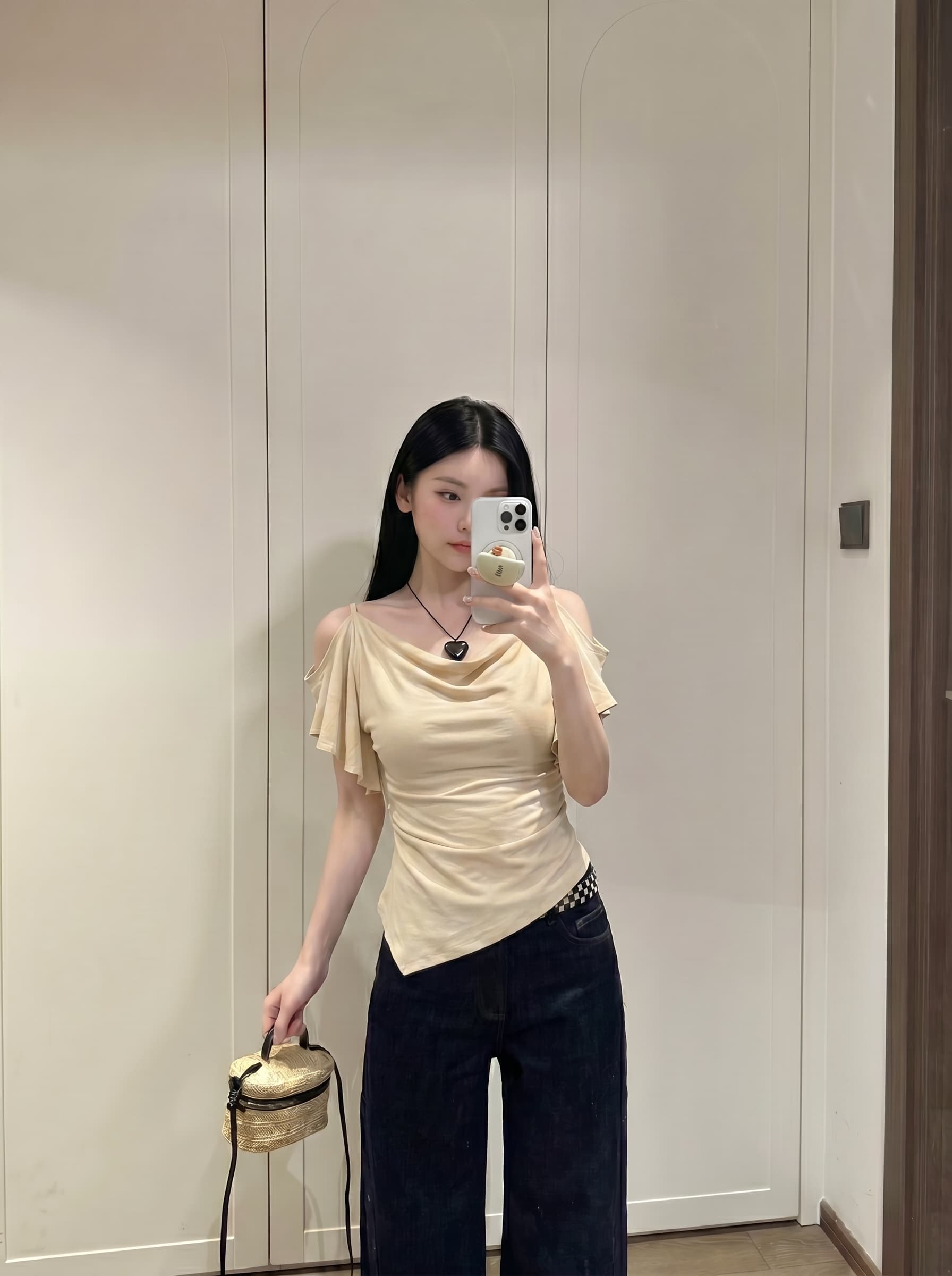 실사 정가 프랑스식 흔들다 칼라 가을 어깨 의류 여성 오프숄더 프릴 티셔츠 상세 이미지 1
