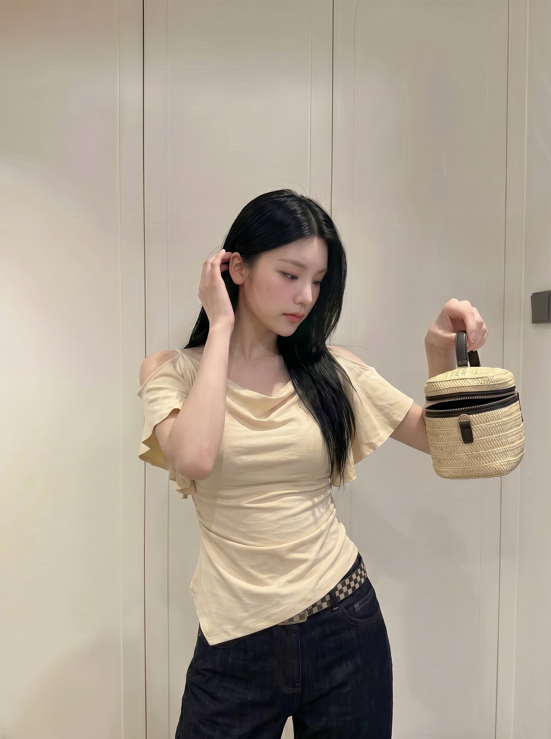 실사 정가 프랑스식 흔들다 칼라 가을 어깨 의류 여성 오프숄더 프릴 티셔츠 상세 이미지 2