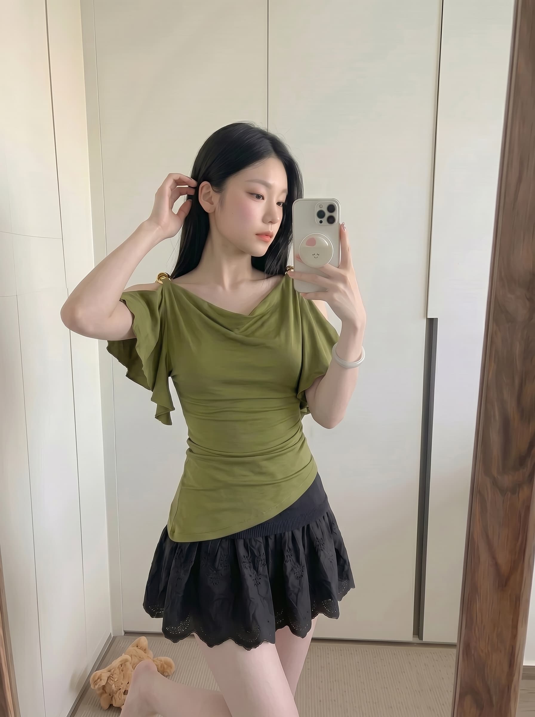 실사 정가 프랑스식 흔들다 칼라 가을 어깨 의류 여성 오프숄더 프릴 티셔츠 상세 이미지 5