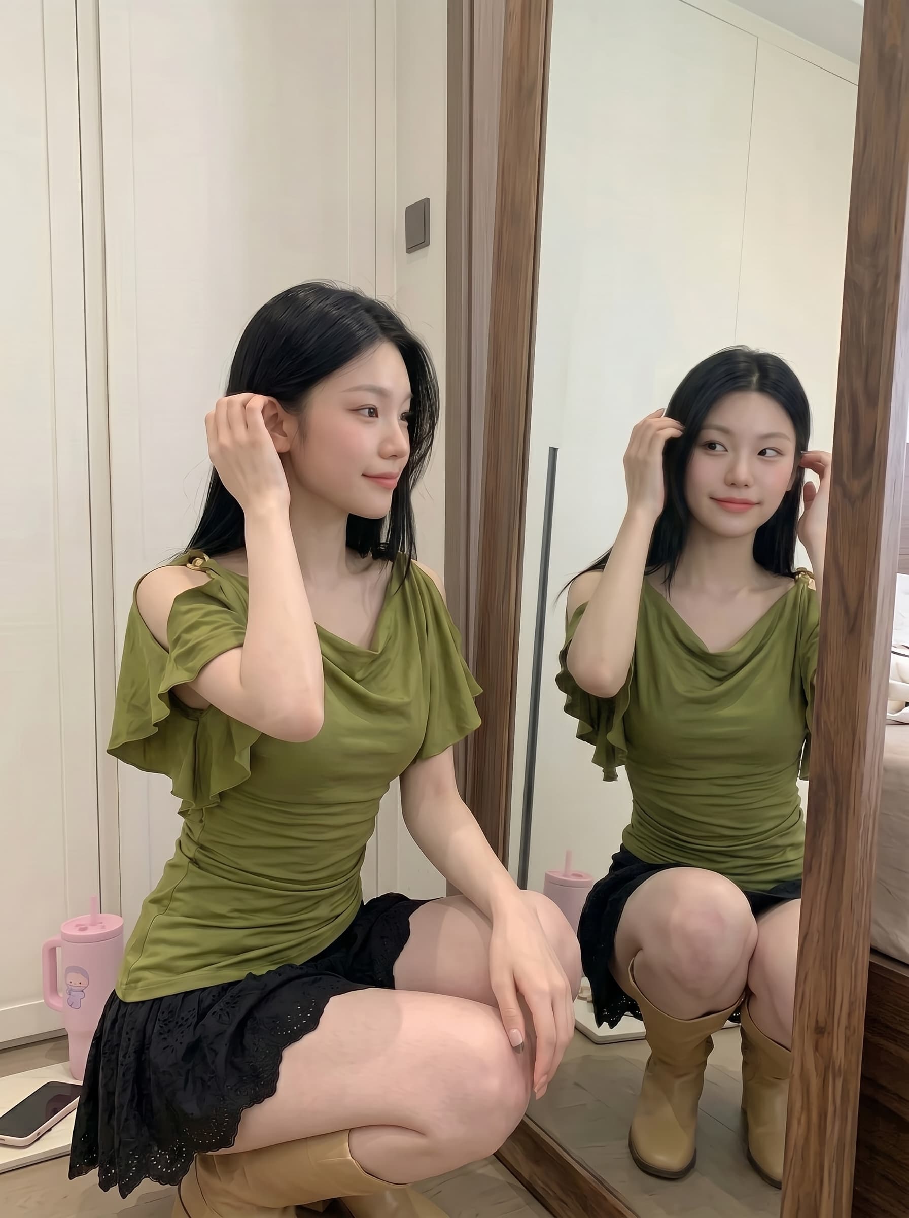 실사 정가 프랑스식 흔들다 칼라 가을 어깨 의류 여성 오프숄더 프릴 티셔츠 상세 이미지 6