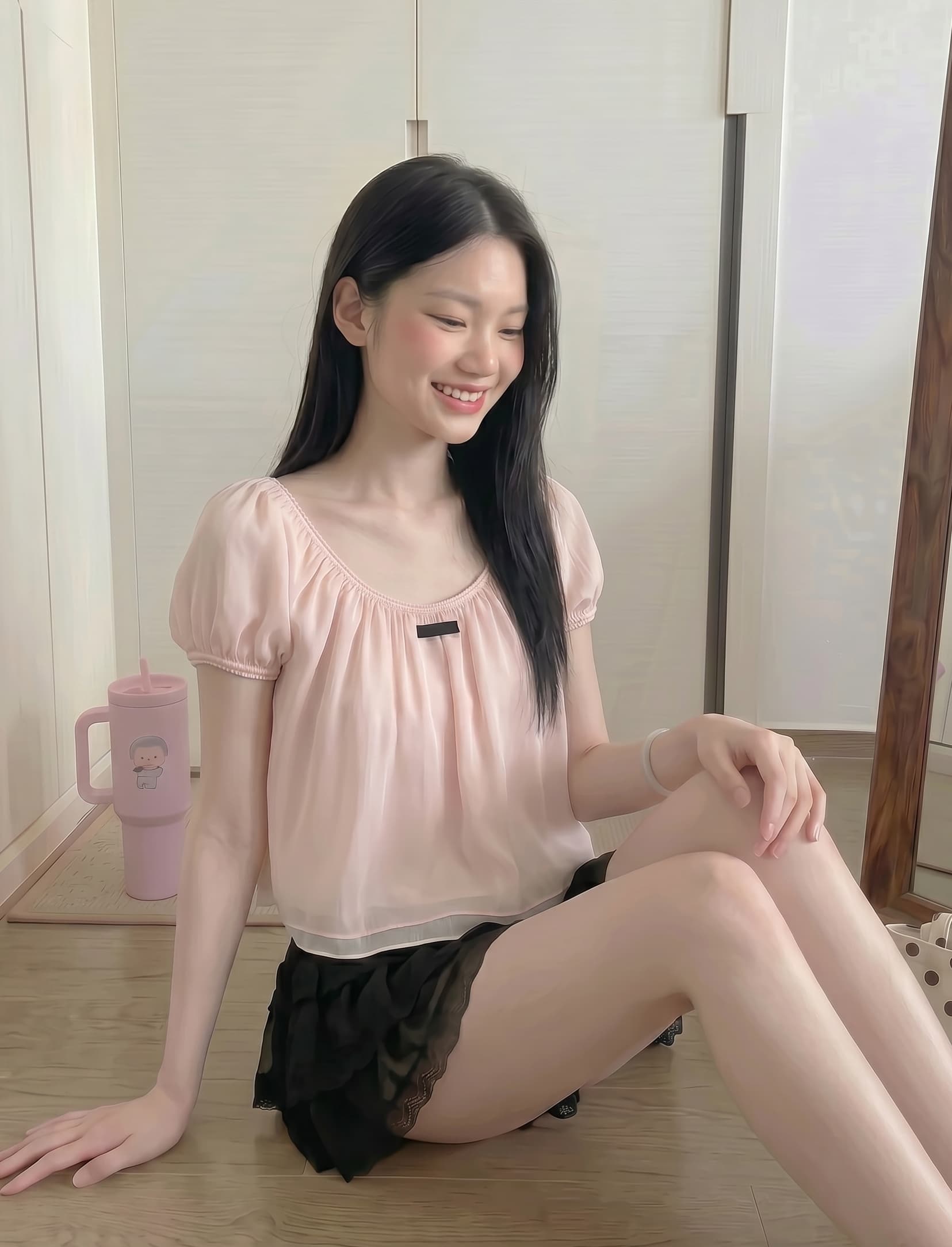 실사 정가 u 칼라 여름 새로운 한 부서 배색 패치워크 슬림해 보이는 루즈핏 슬림해 보이는 맨위 여성 이미지 4