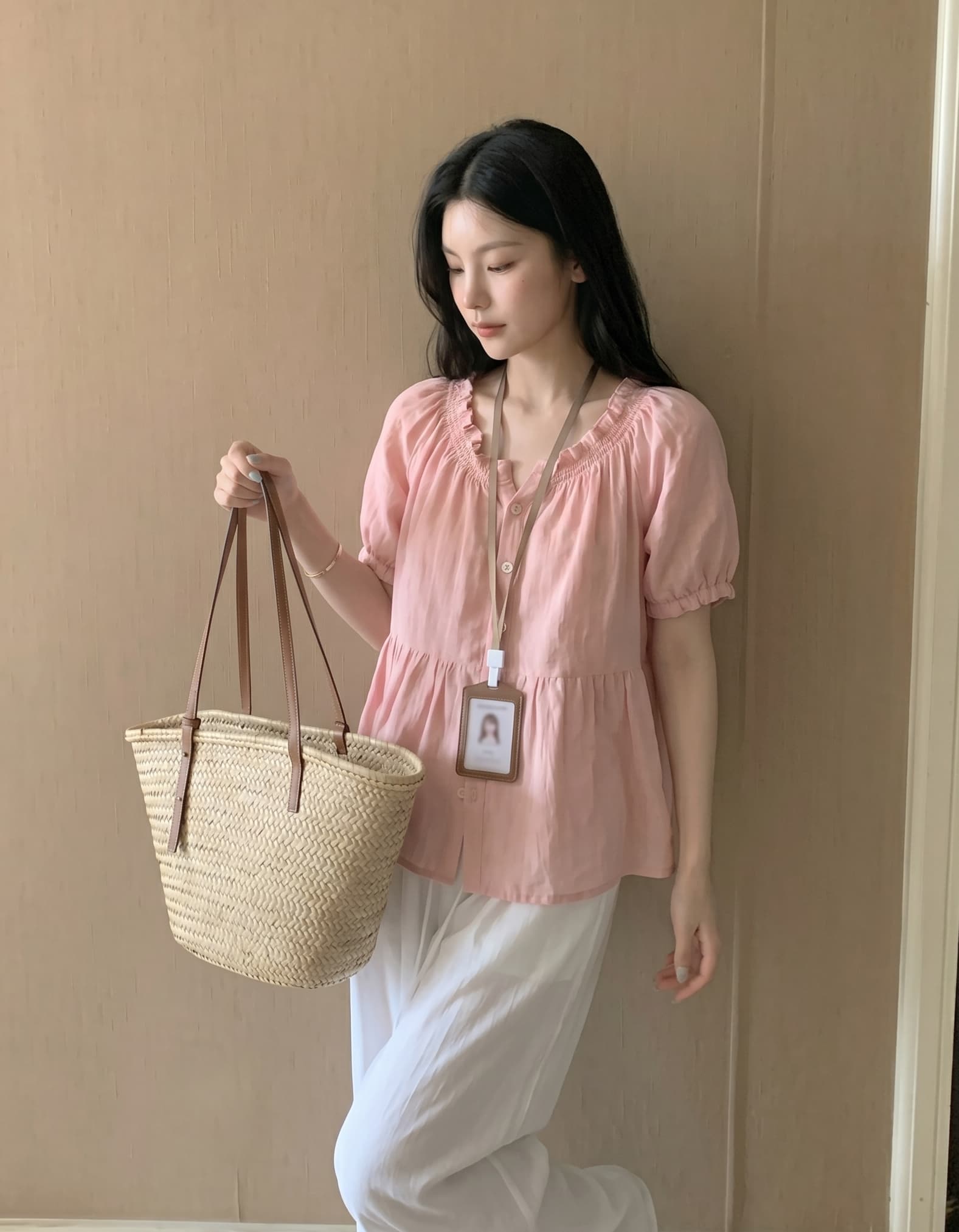 실사 정가 한 부서 덜 여자 서쪽 포 멜로 분말 레이스 거품 소매 인형 셔츠 연령 감소 달콤함 반팔 셔츠 이미지 4