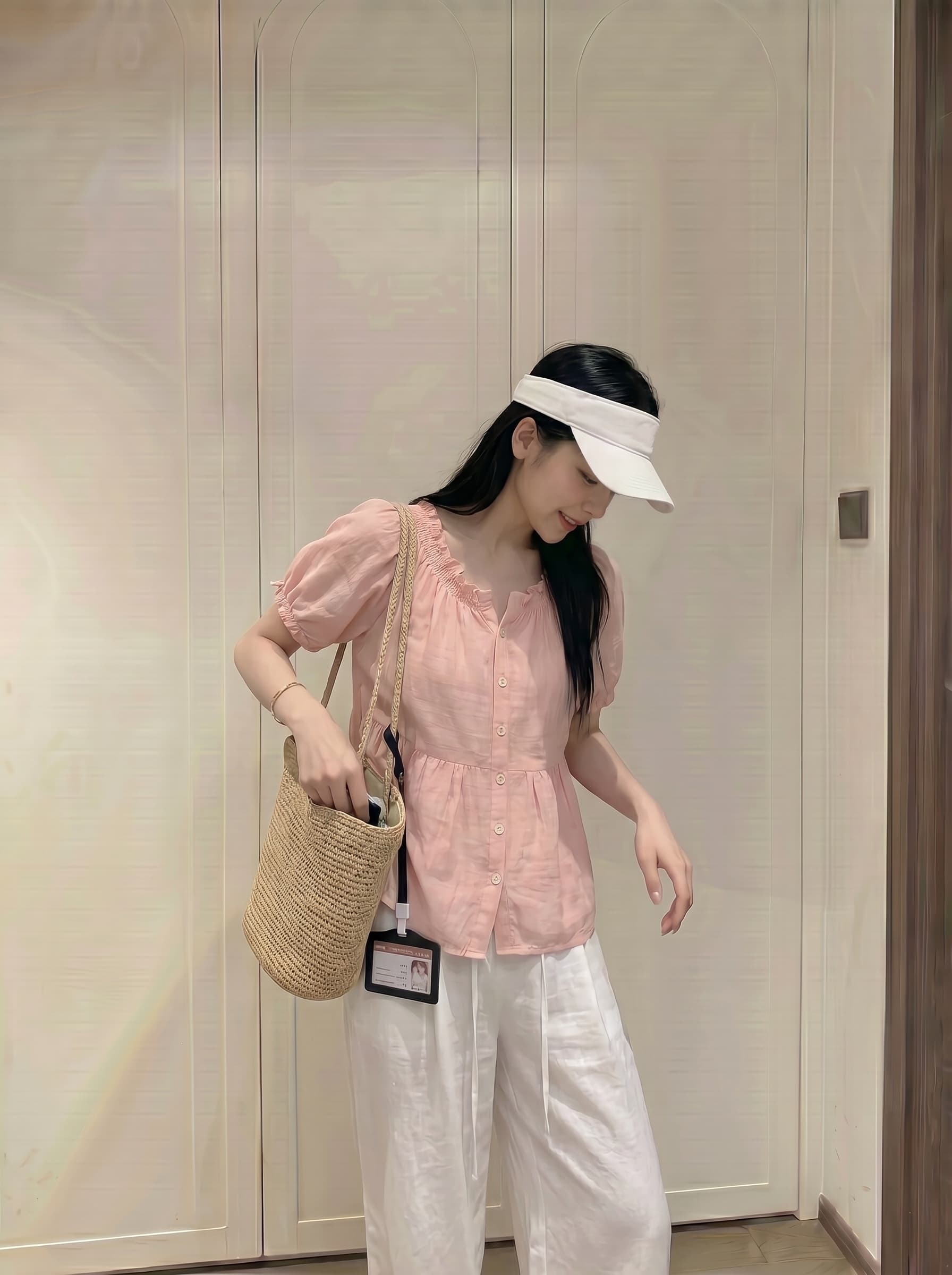 실사 정가 한 부서 덜 여자 서쪽 포 멜로 분말 레이스 거품 소매 인형 셔츠 연령 감소 달콤함 반팔 셔츠 상세 이미지 3