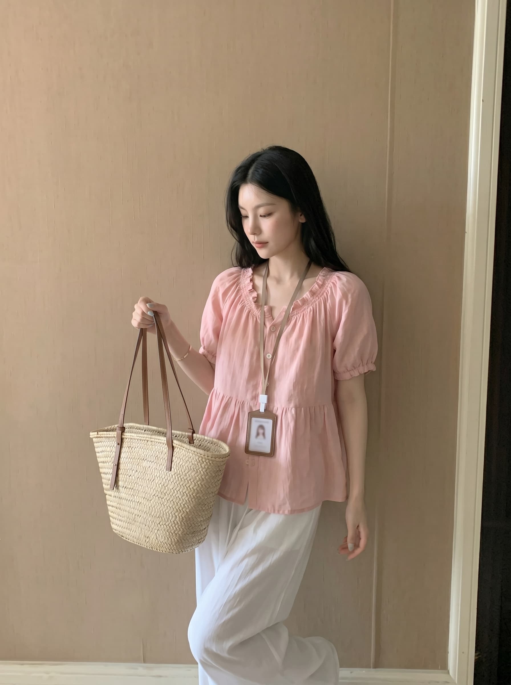 실사 정가 한 부서 덜 여자 서쪽 포 멜로 분말 레이스 거품 소매 인형 셔츠 연령 감소 달콤함 반팔 셔츠 상세 이미지 4