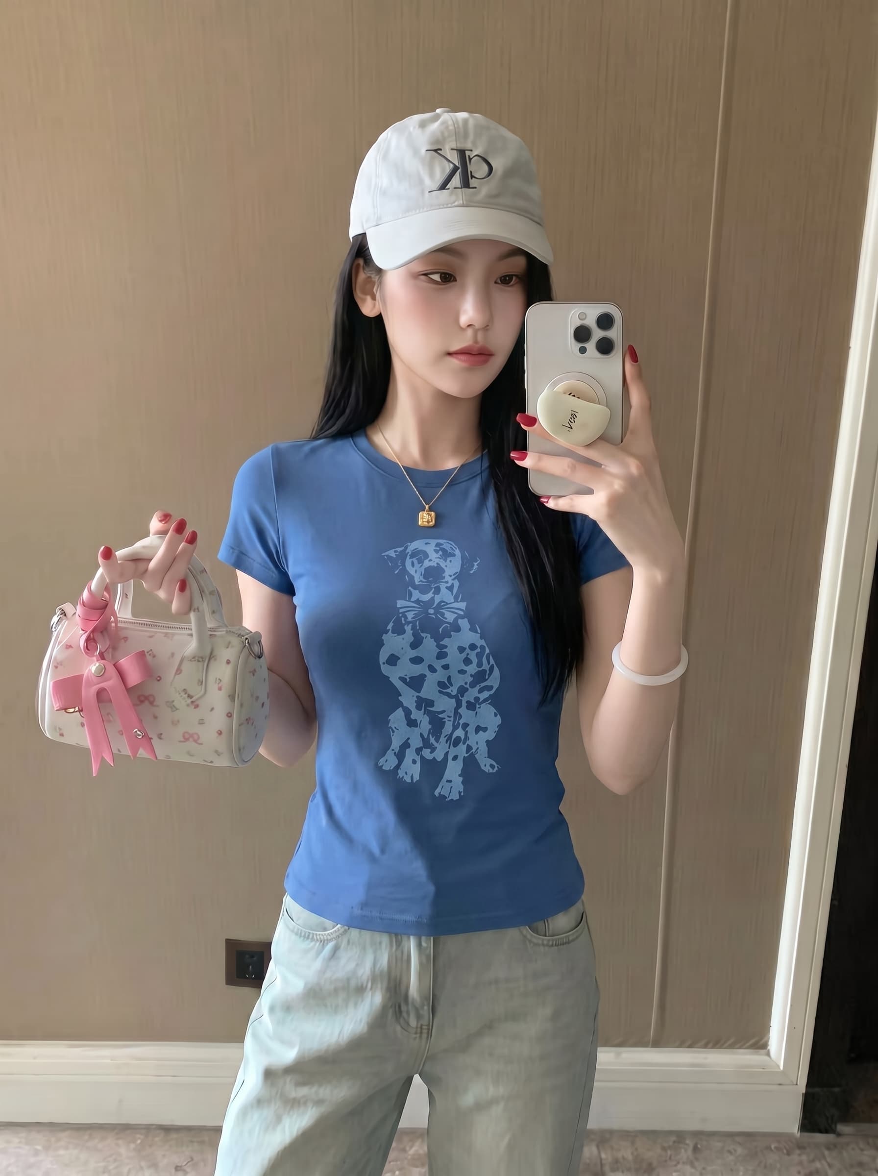 실사 정가 스팟 강아지 t 면 린넨 얇은 부드러운 통기성 긍정적 인 어깨 라운드 넥 날다 소매 마 오래된 프린트 티셔츠 여성 상세 이미지 1