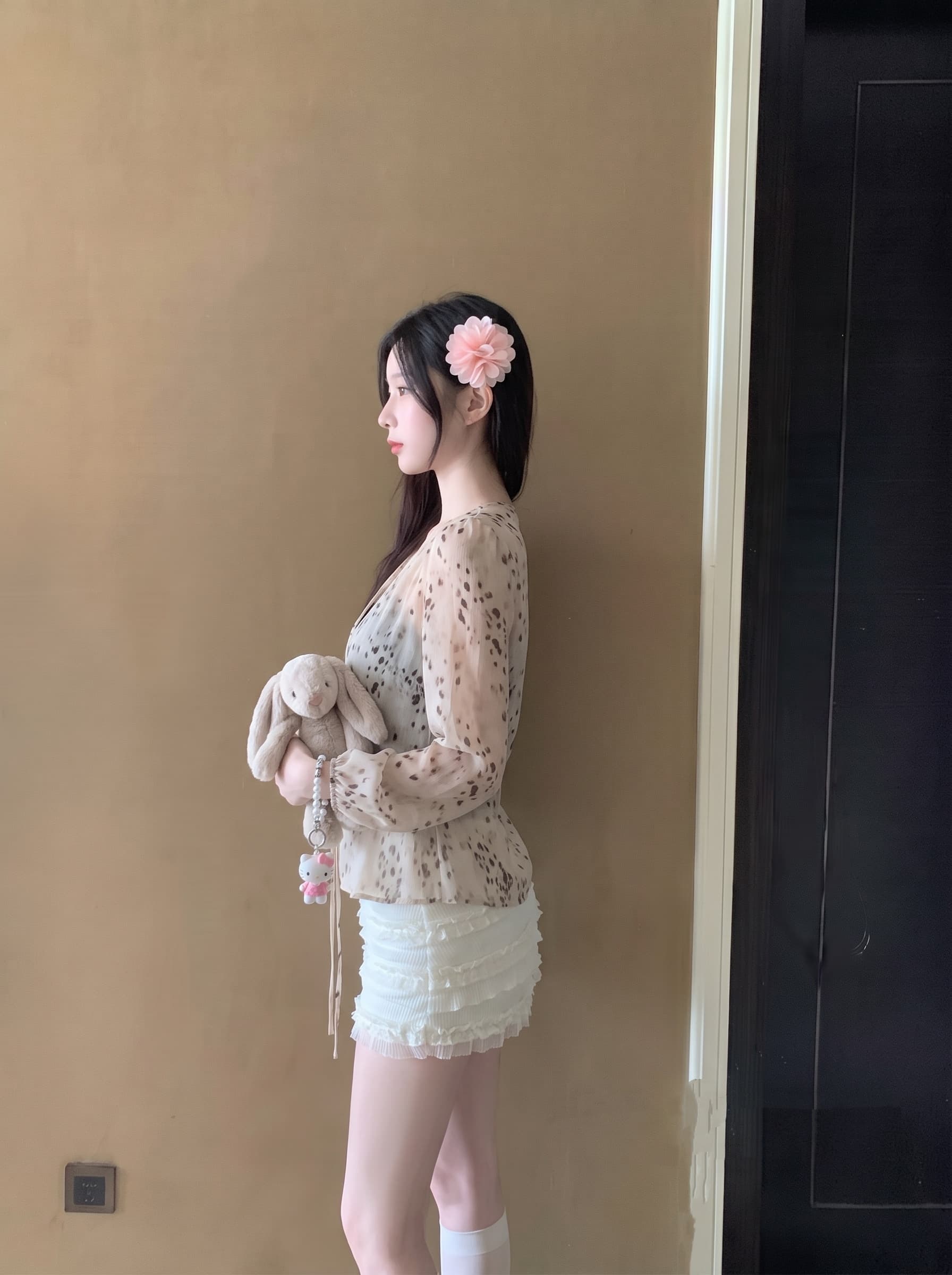 실사 정가 여름 와일드 상황 레오파드 무늬 V넥 긴팔 쉬폰 블라우스 나만의 것을 가져와 라. 가슴 패드 캐미솔 투피스 슈트 상세 이미지 2
