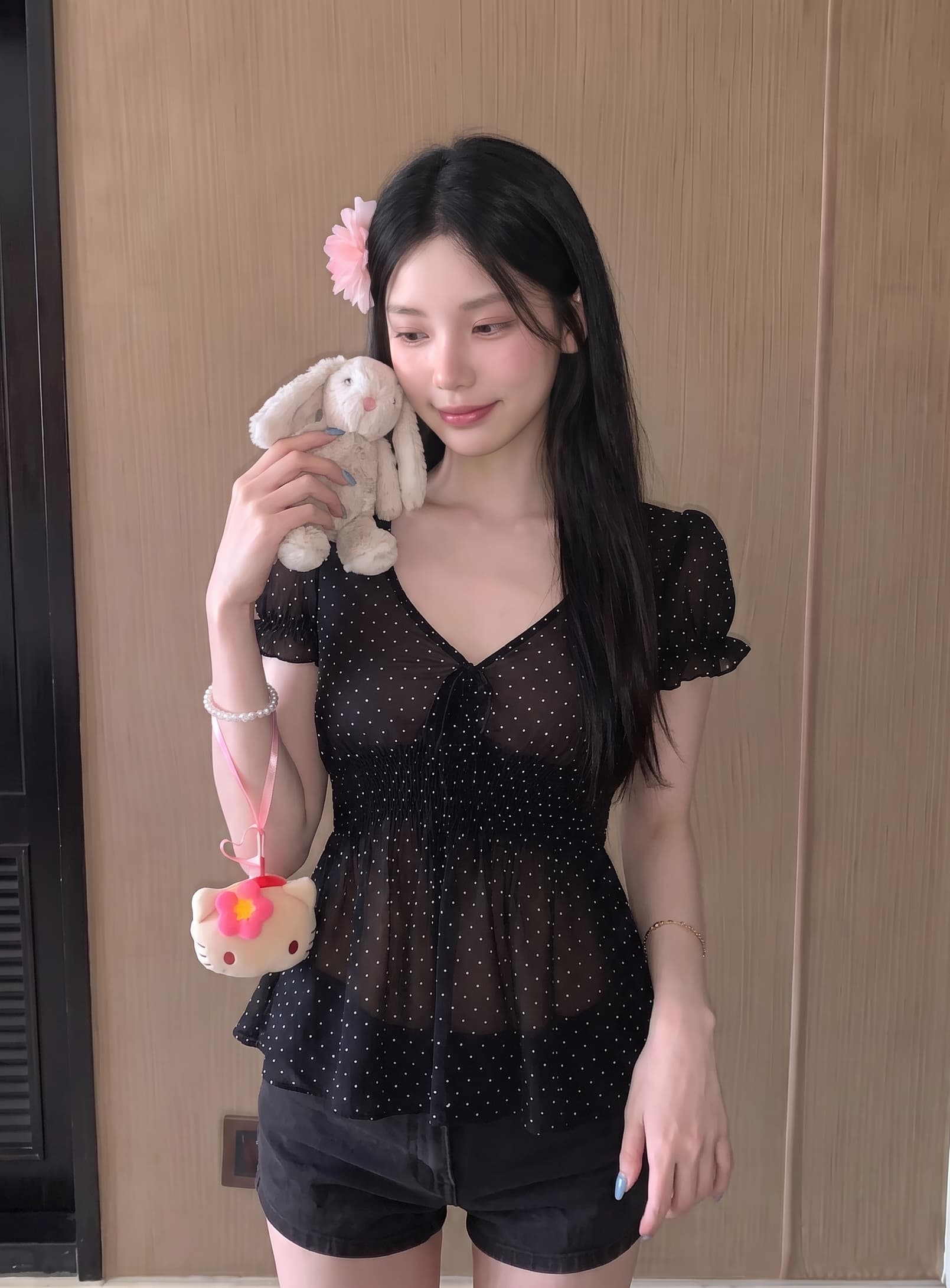 실사 정가 레트로 작은 도트 무늬 하이웨이스트 명중 가져 가라. 가벼움 고대 조기 맛 작은 셔츠 여성